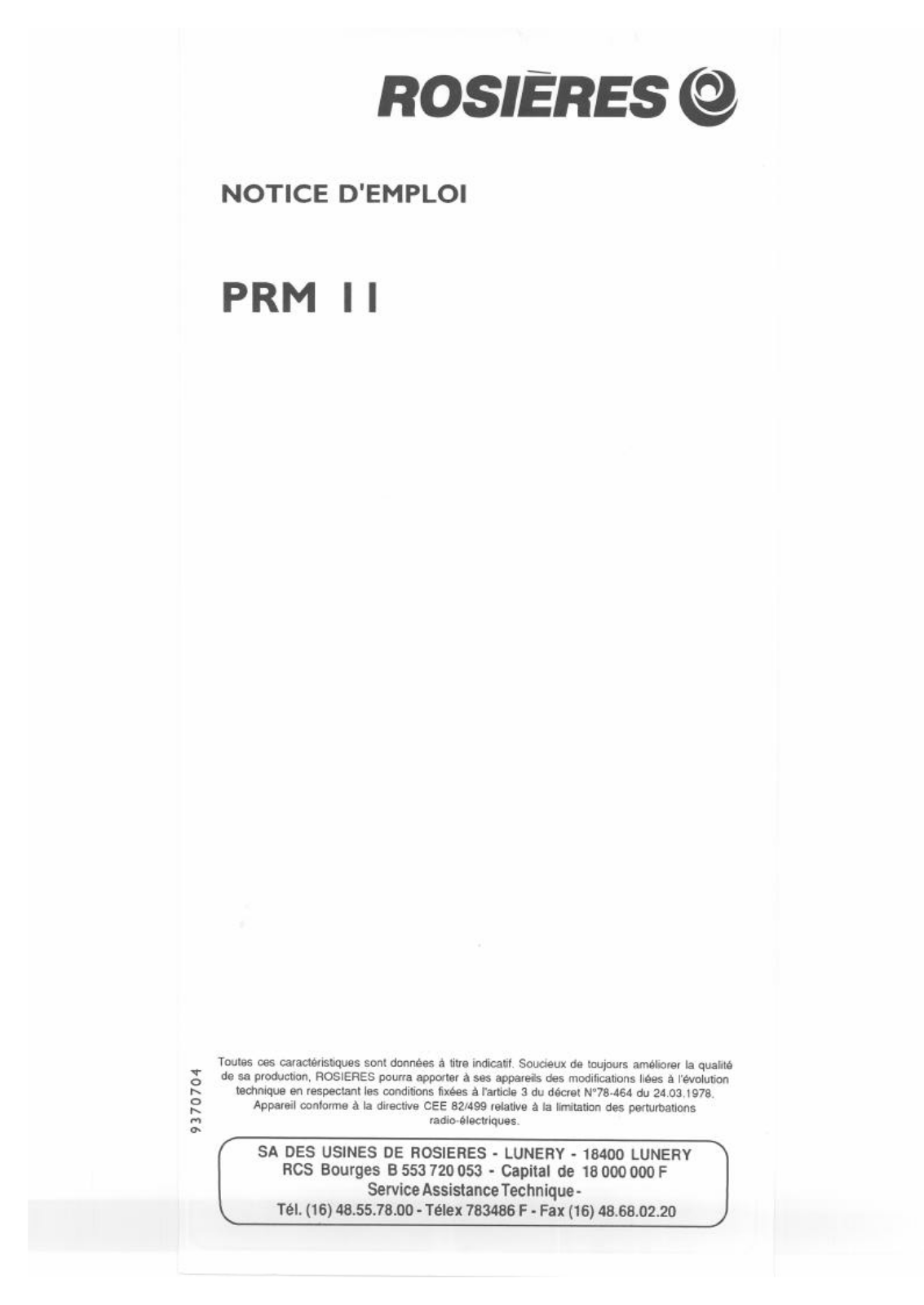 ROSIERES PRM 11 User Manual