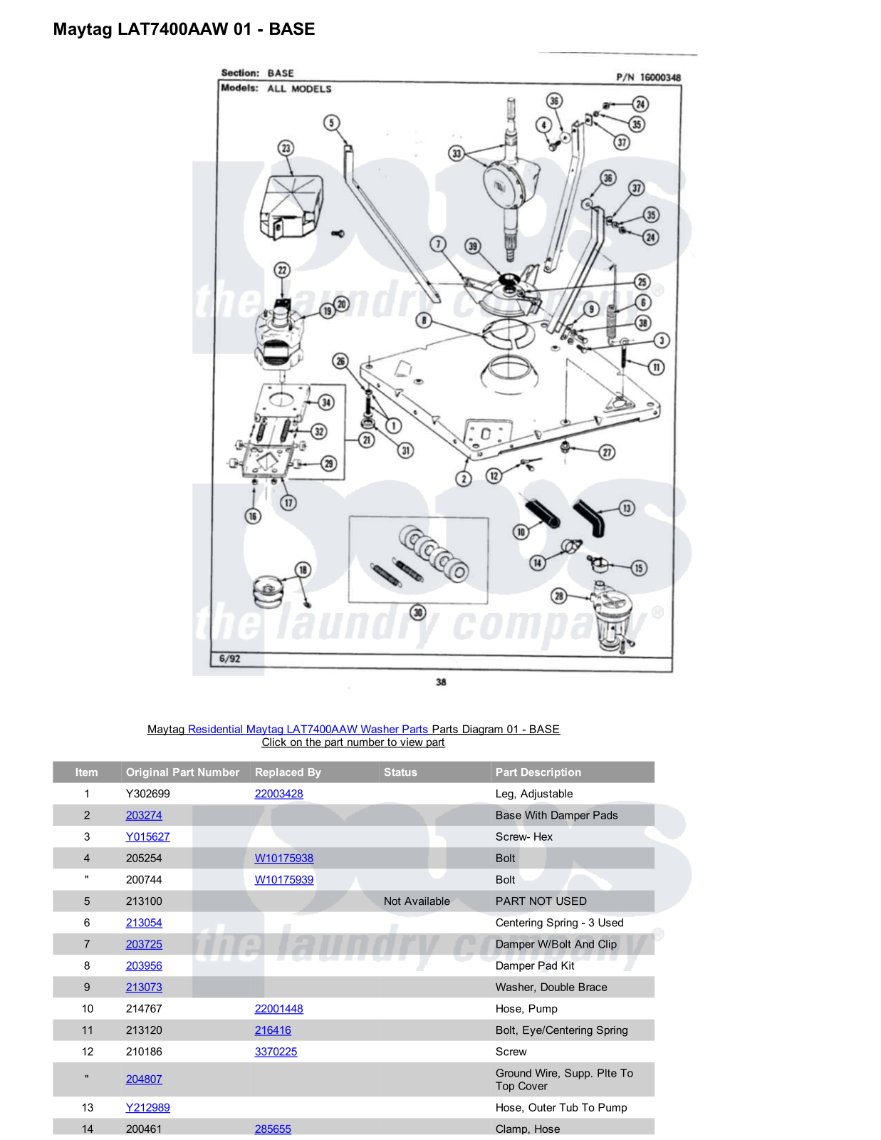 Maytag LAT7400AAW Parts Diagram