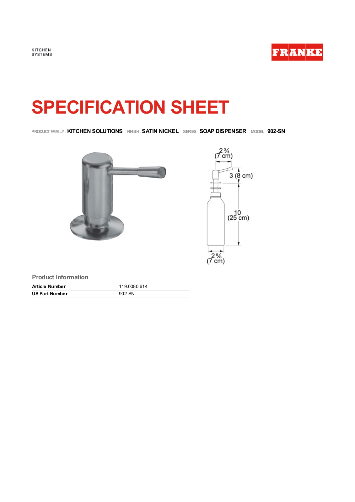 Franke Foodservice 902-SN User Manual