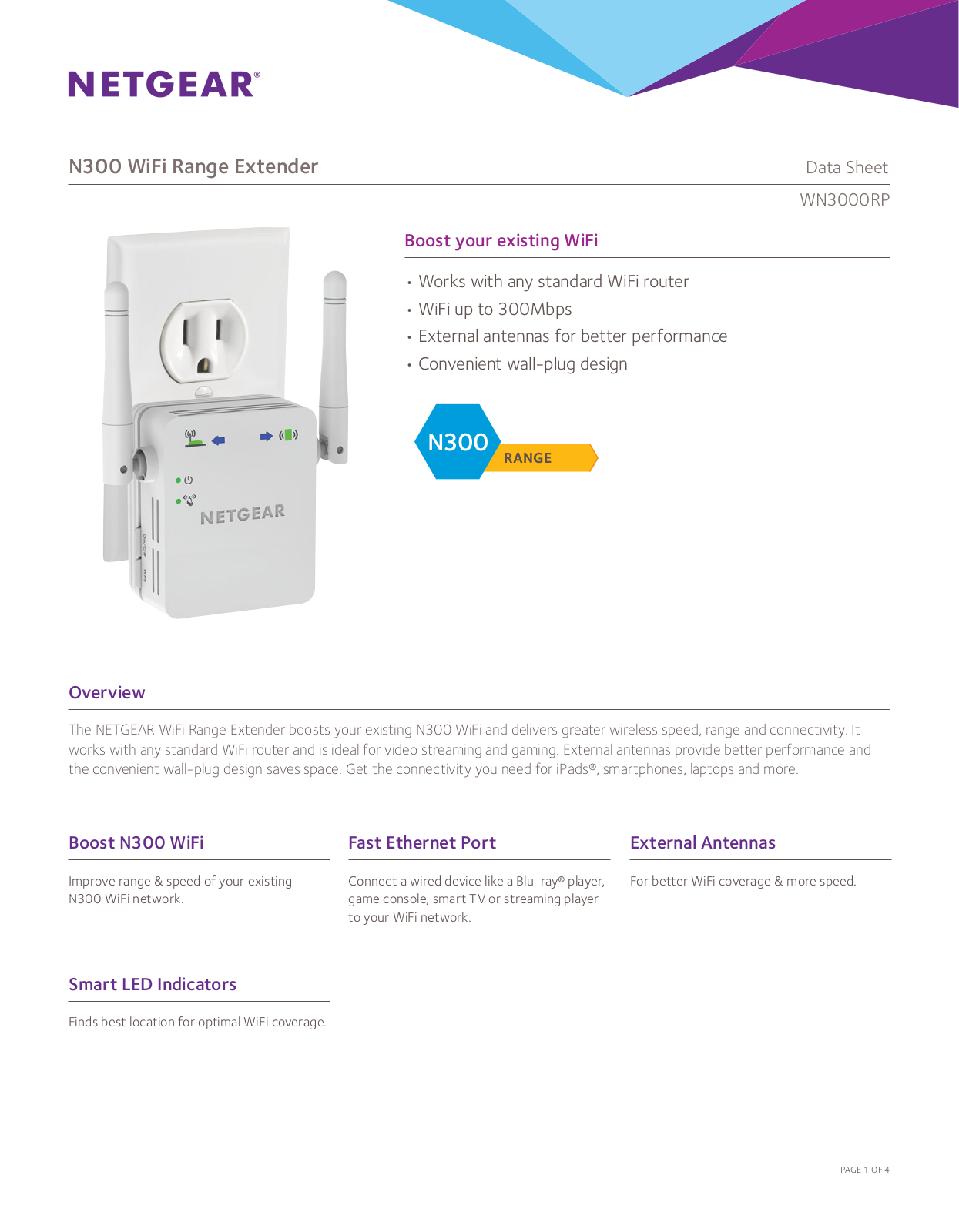 Netgear WN3000RPv2 Data Sheet