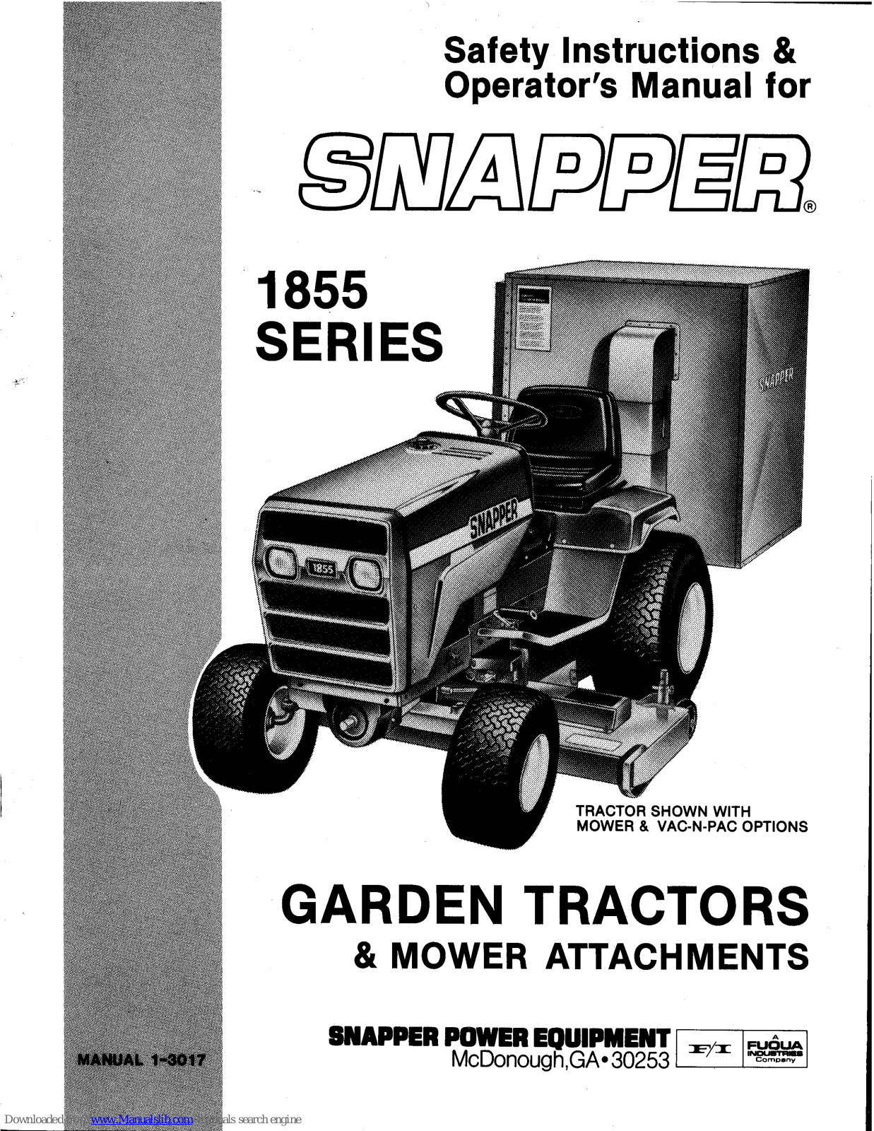 Snapper 1855 Series, 1855A Safety Instructions & Operator's Manual