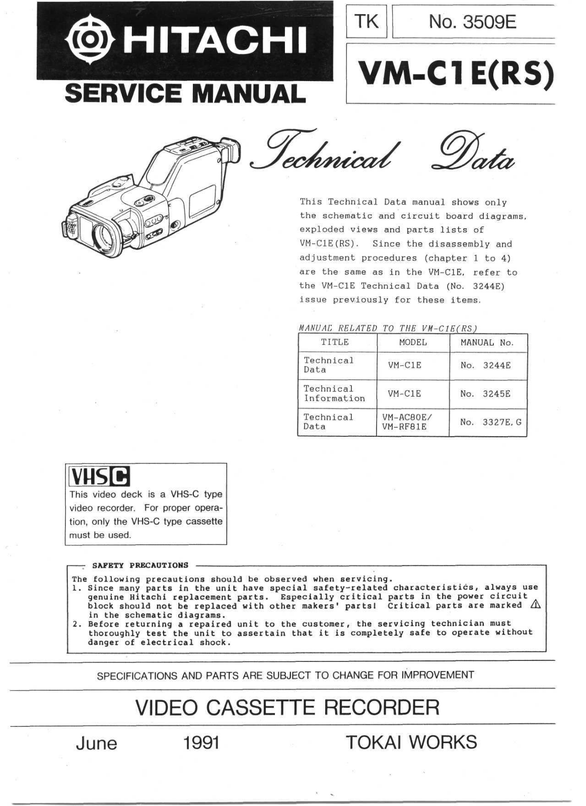 Hitachi VM-C1ERS User Manual