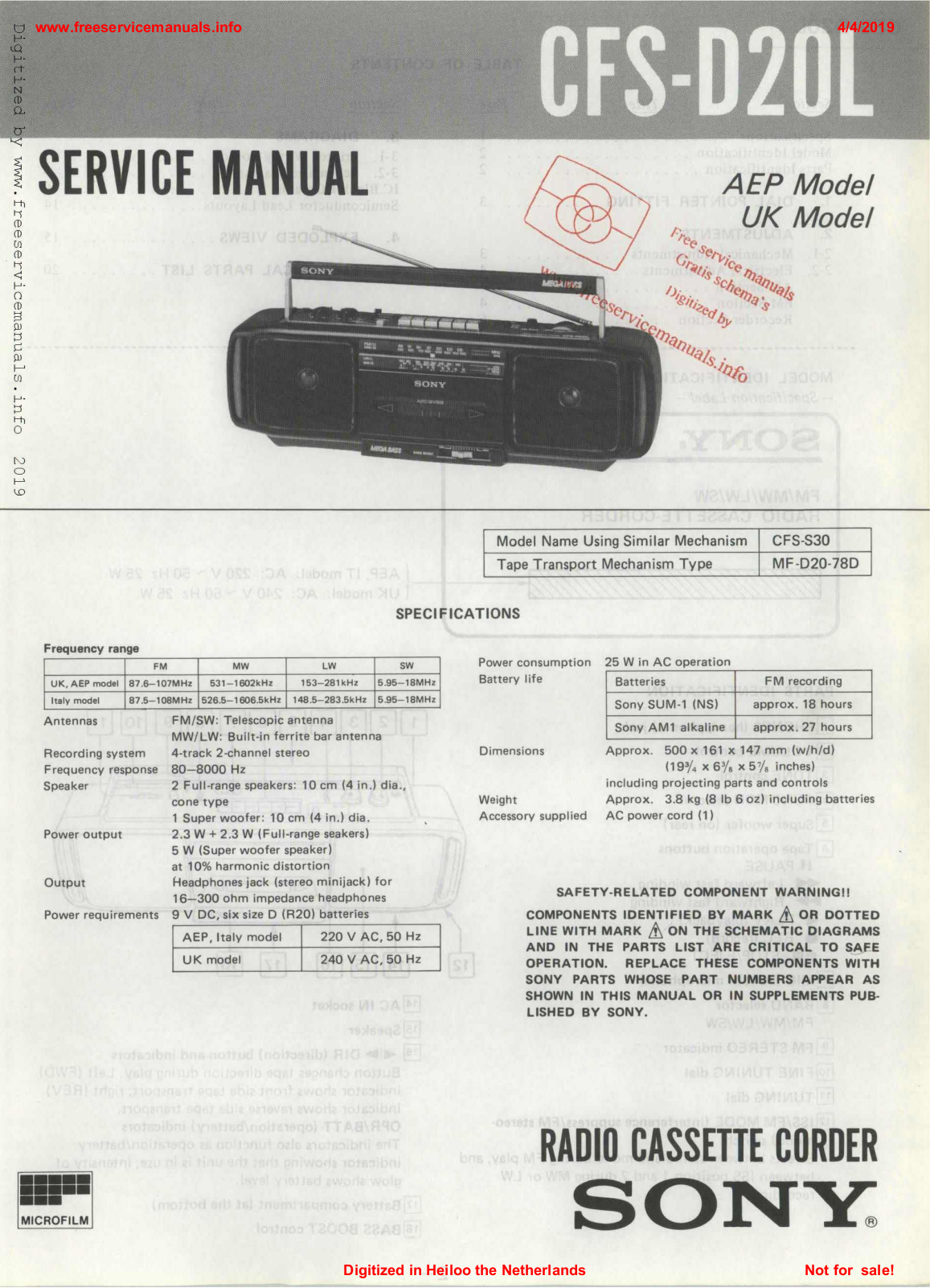 Sony CFS-D20L Service Manual