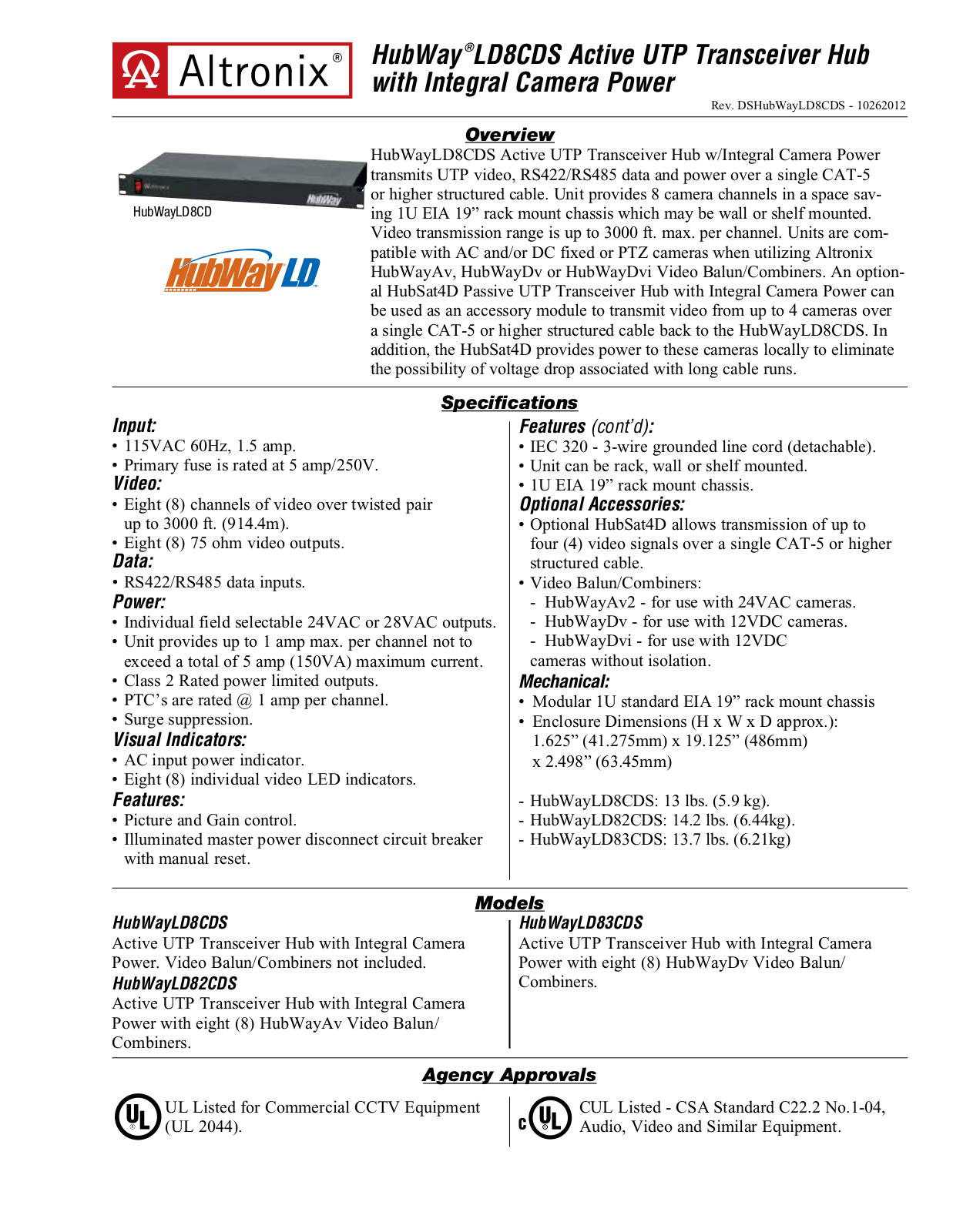 Altronix HubWay LD8CDS Data Sheet