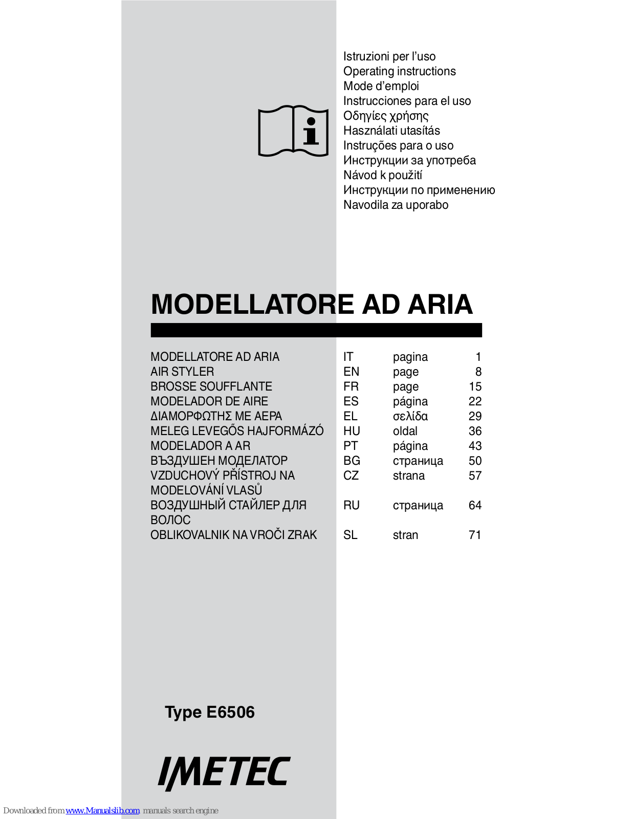 Imetec Type E6506 Operating Instructions Manual