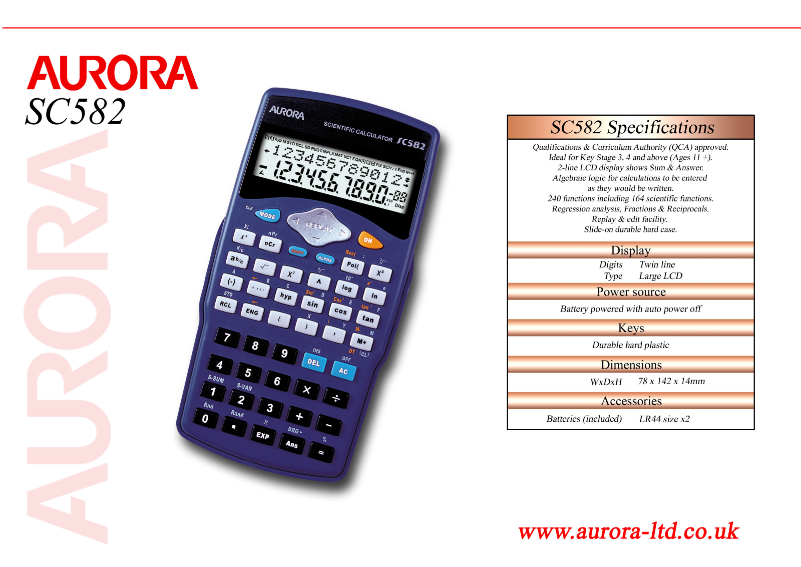 Aurora SC582 Specifications - ManualMachine.com