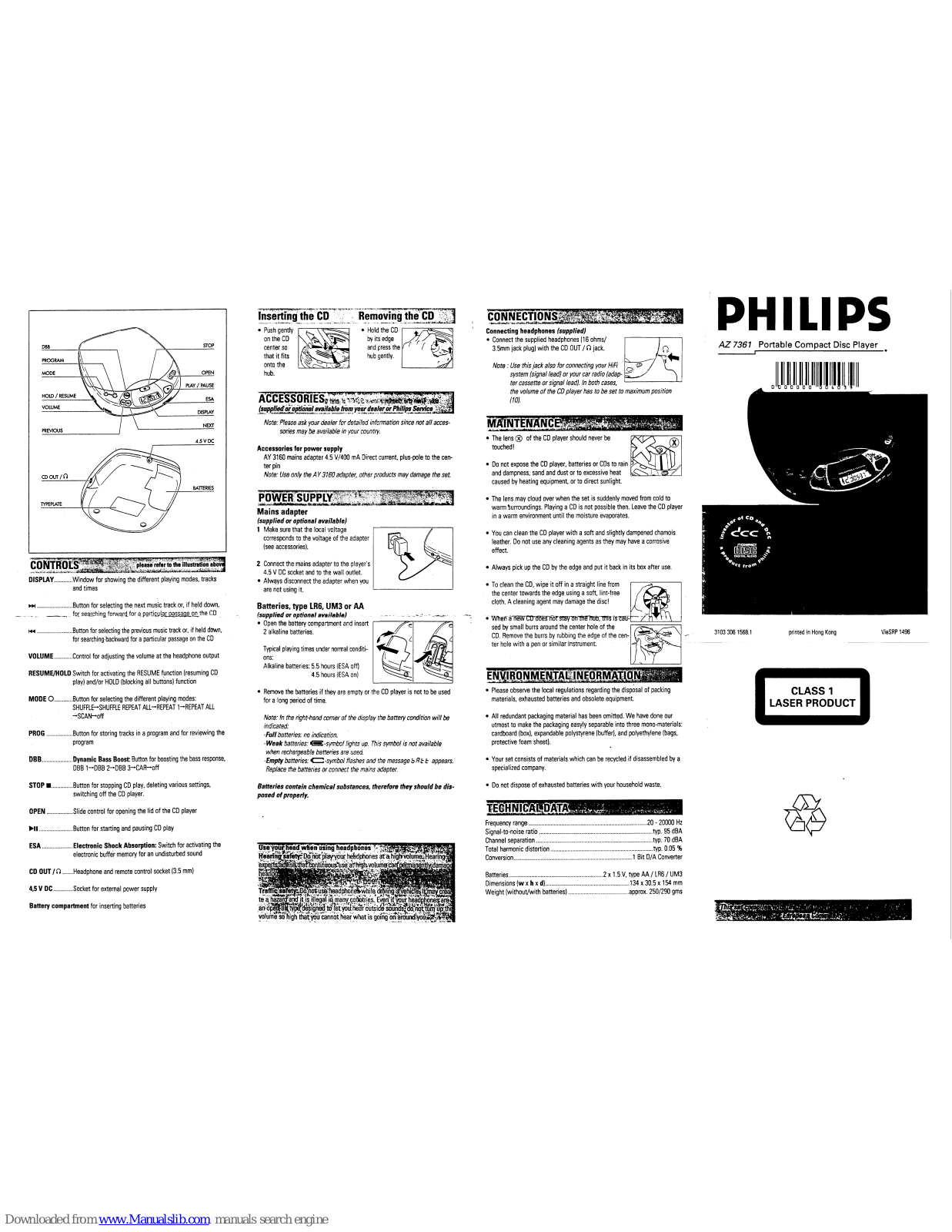 Philips AZ7361/05, AZ7361/00, AZ7361/17 User Manual