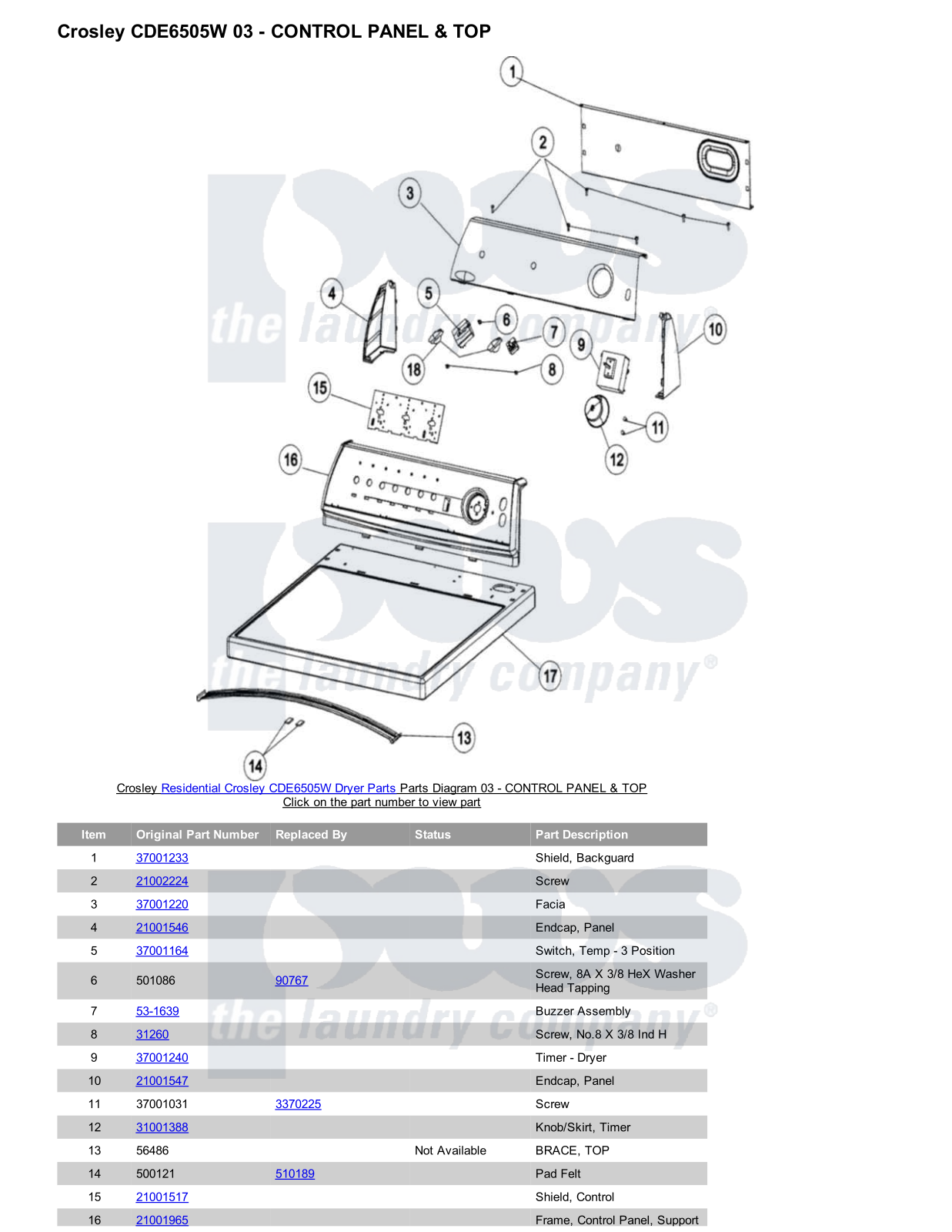 Crosley CDE6505W Parts Diagram