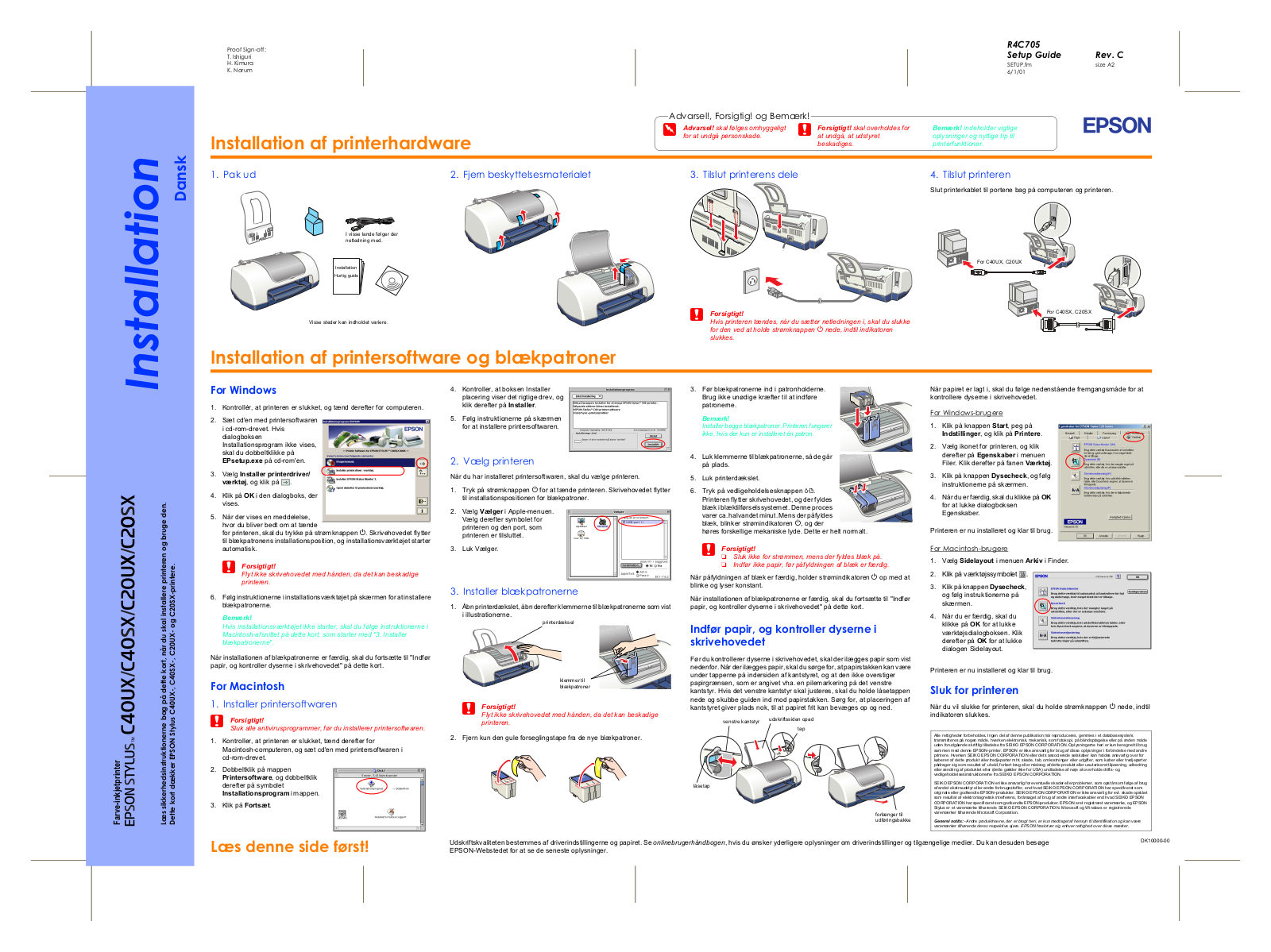 Epson STYLUS C20UX, STYLUS C20SX, STYLUS C40SX, STYLUS C40UX Quick installation guide