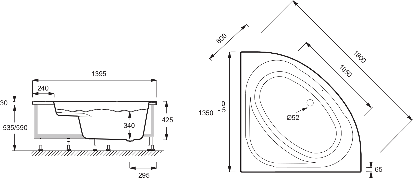 Jacob Delafon DOMO E60224-00 Dimensions