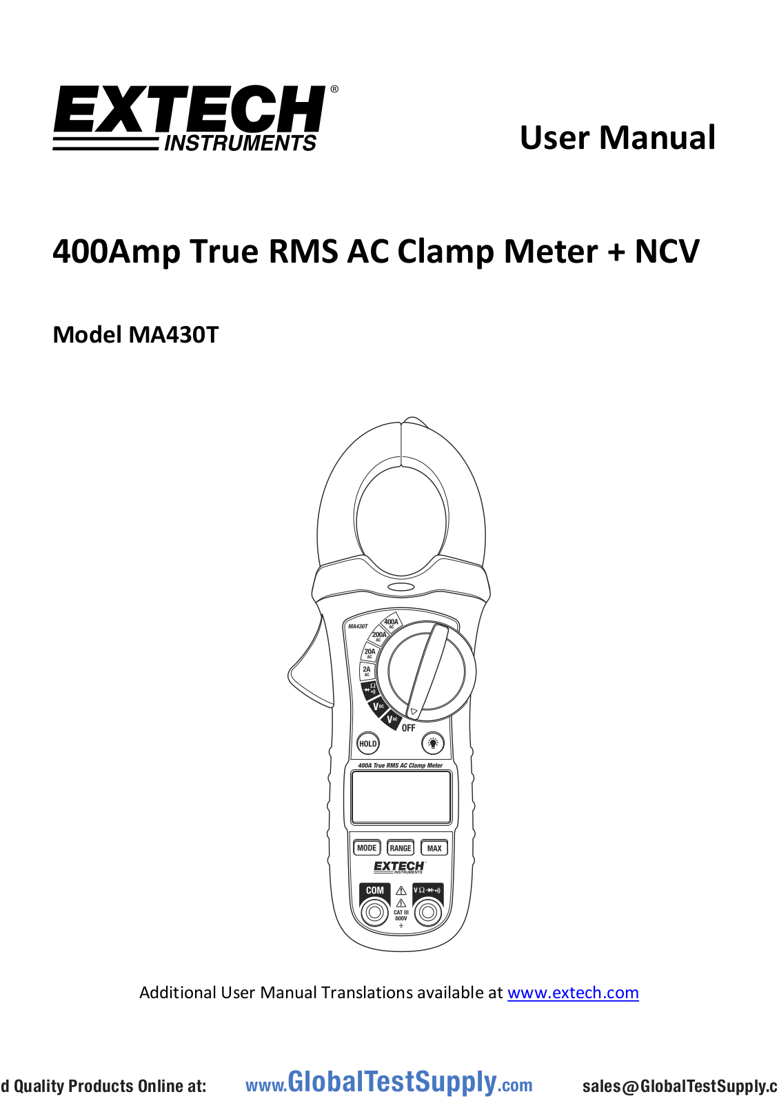 Extech Instruments MA430T-NIST User manual
