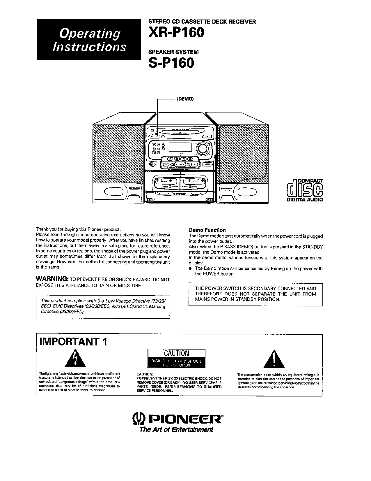 Pioneer S-P160, XR-P160 User Manual
