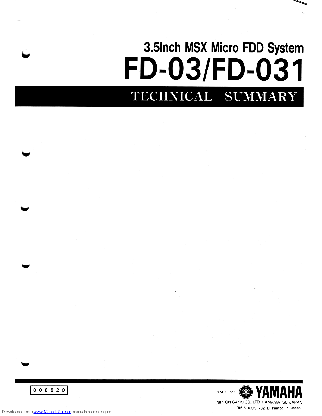 Yamaha FD-03, FD-031 Technical Manual