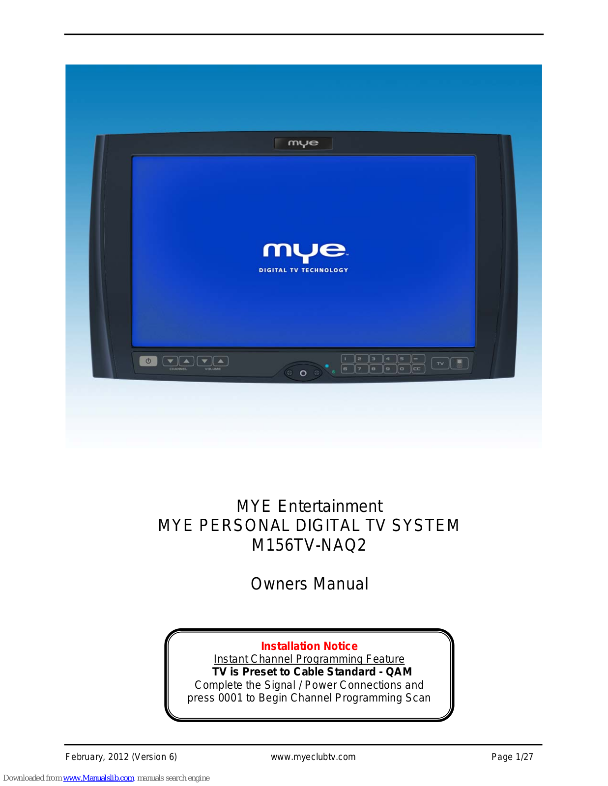 MYE M156TV-NAQ2 Owner's Manual