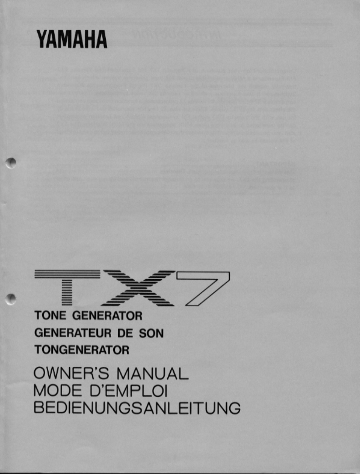 Yamaha TX7E1 User Manual