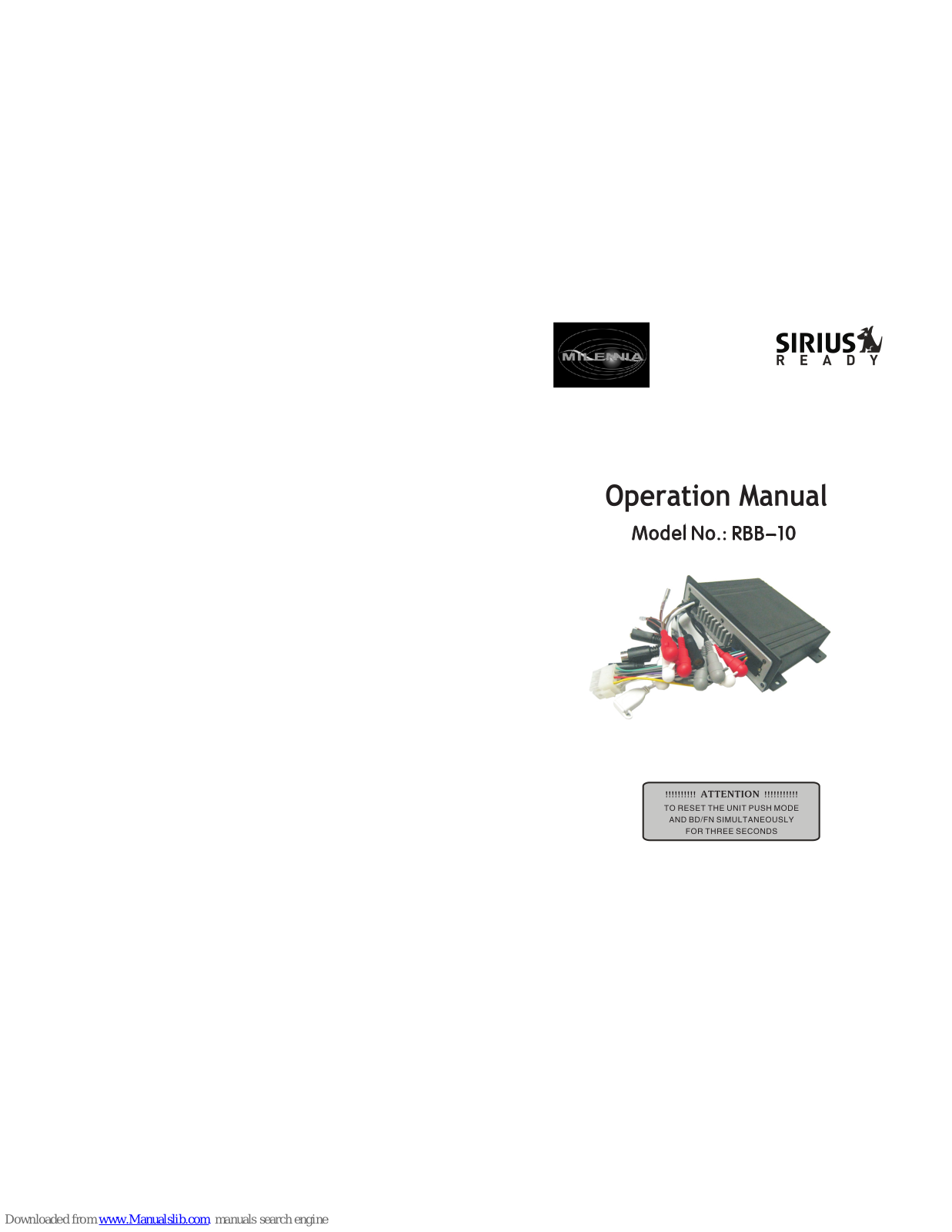 Milennia RBB-10 Operation Manual