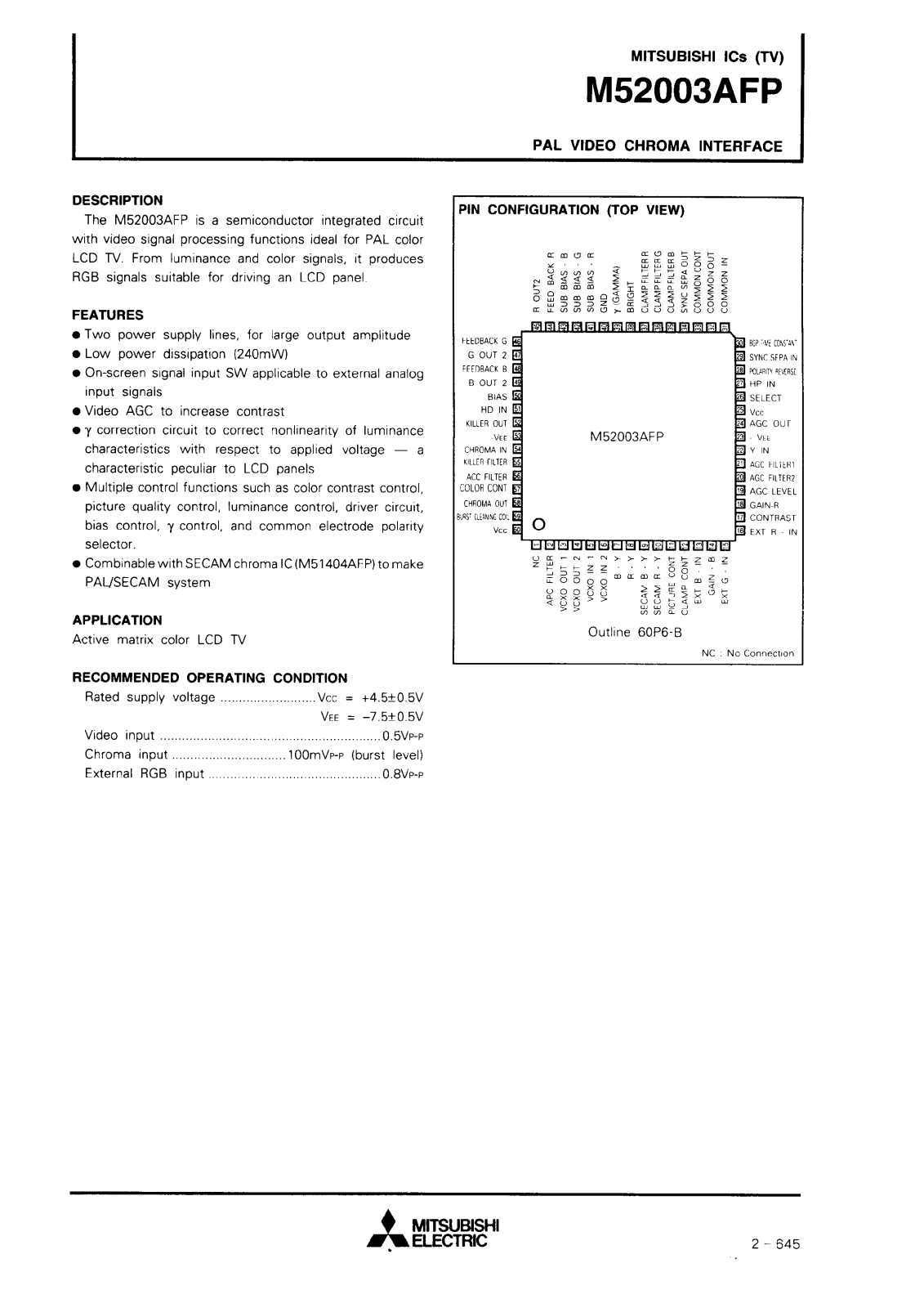 Mitsubishi M52003AFP Datasheet