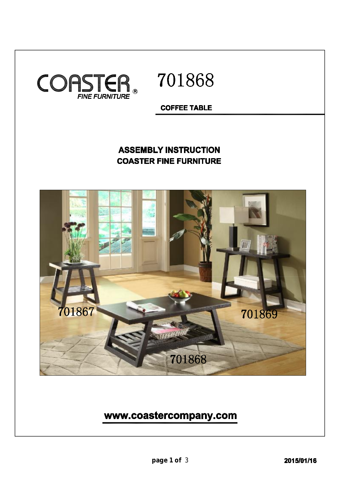 Coaster 701868 Assembly Guide