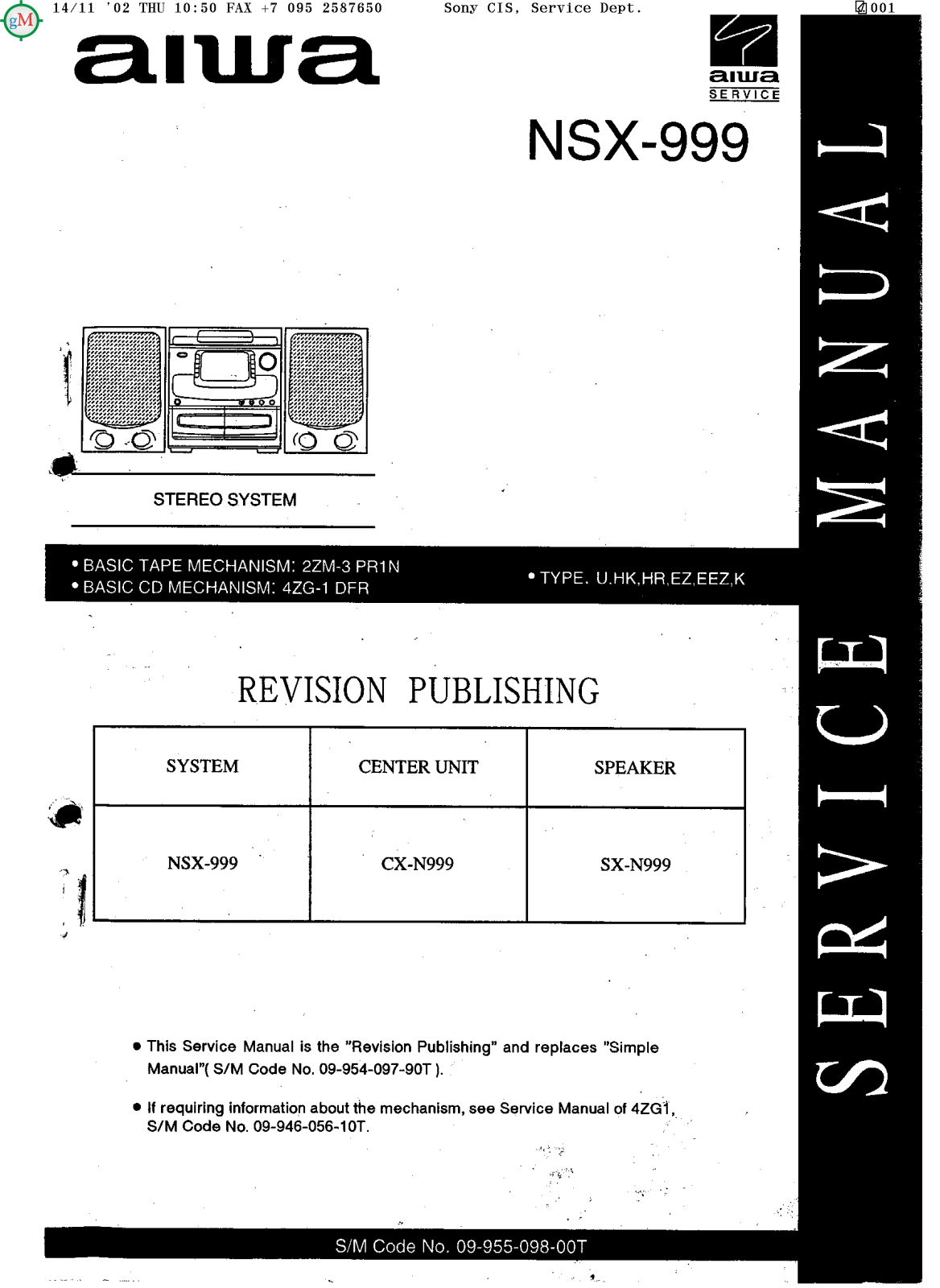 Aiwa NSX999 Service Manual