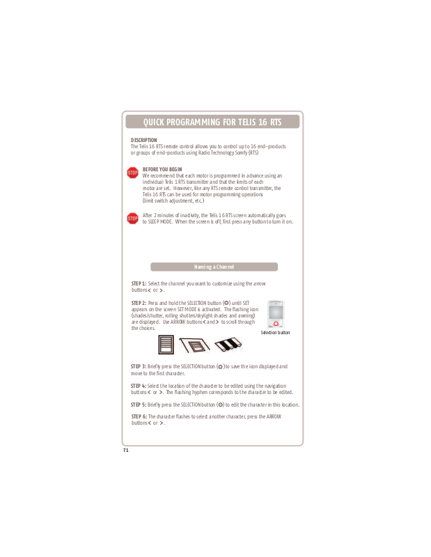 SOMFY TELIS 16 RTS User Manual