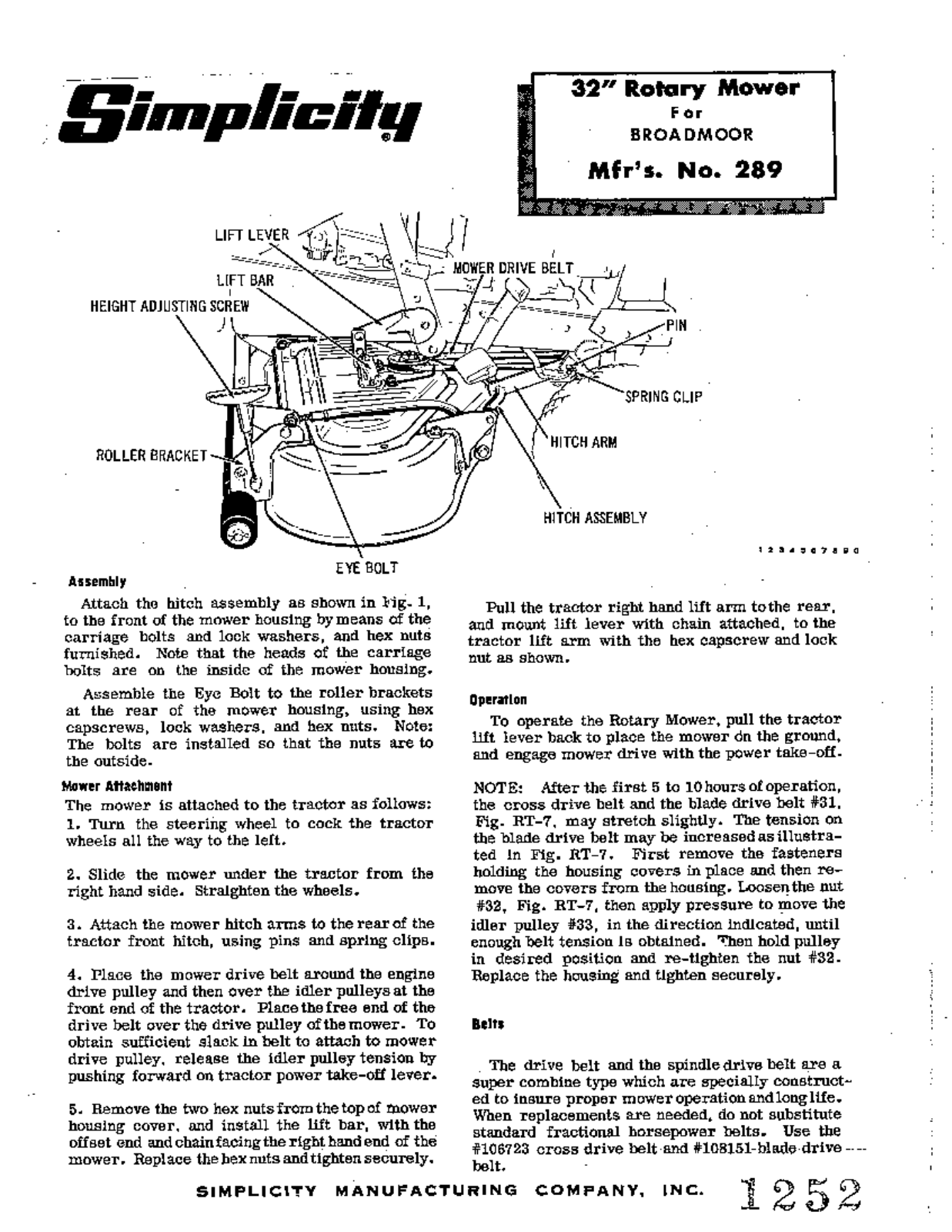 Simplicity 289 User Manual