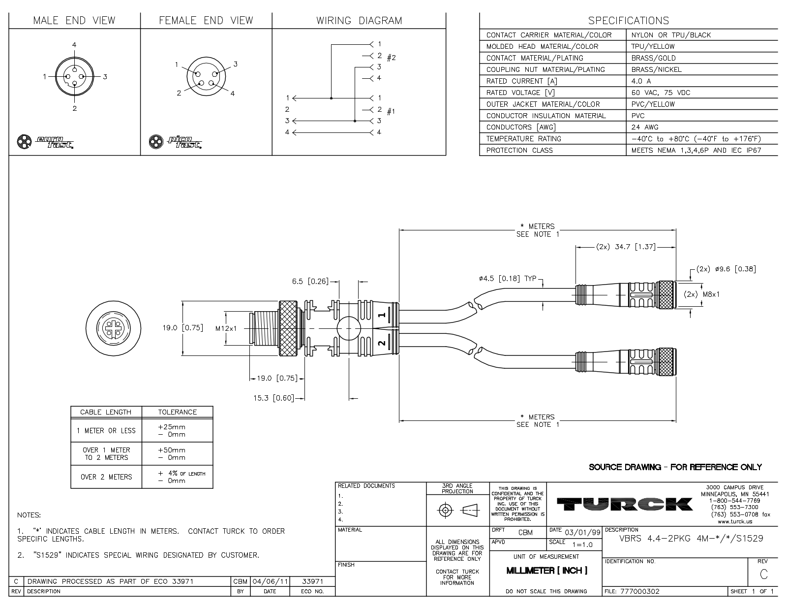 Turck VBRS4.4-2PKG4M-1/1/S1562 Specification Sheet