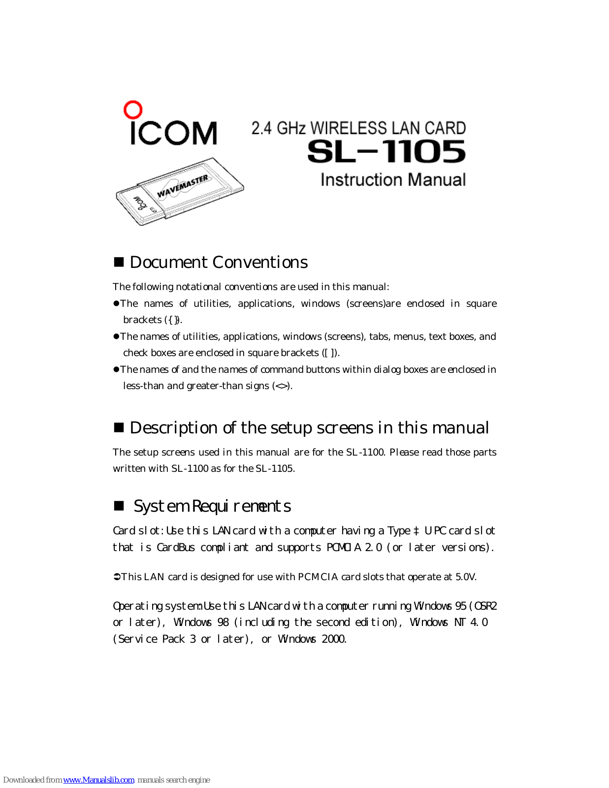 Icom SL-1105 Instruction Manual