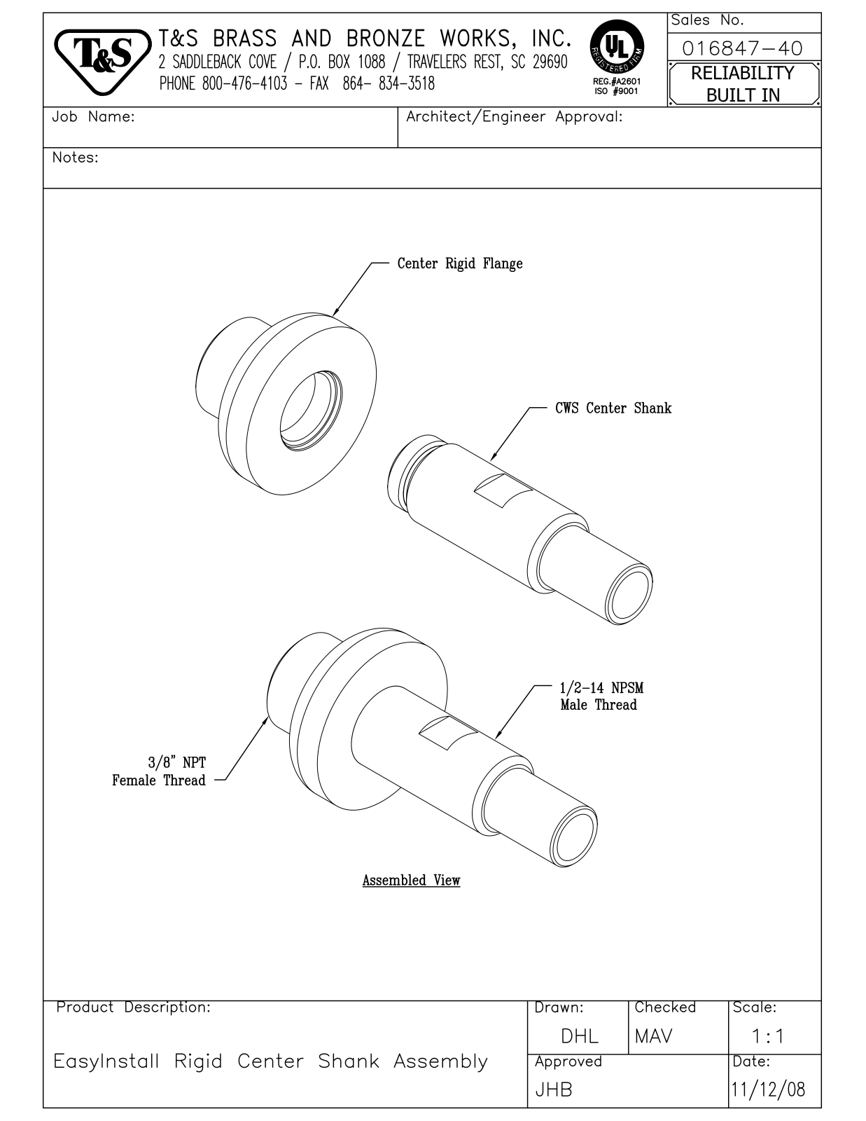 T & S Brass & Bronze Works 016847-40 General Manual