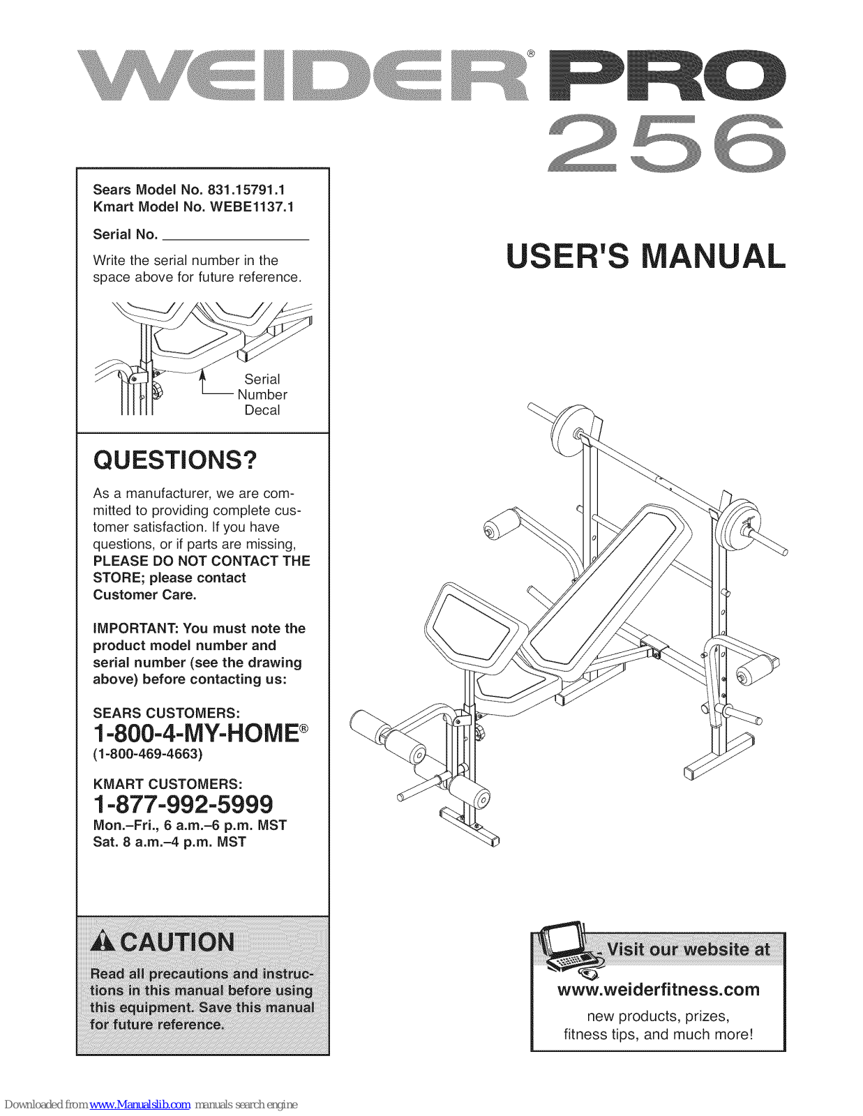 Weider 831.15791, WEBE1137.1 User Manual - ManualMachine.com