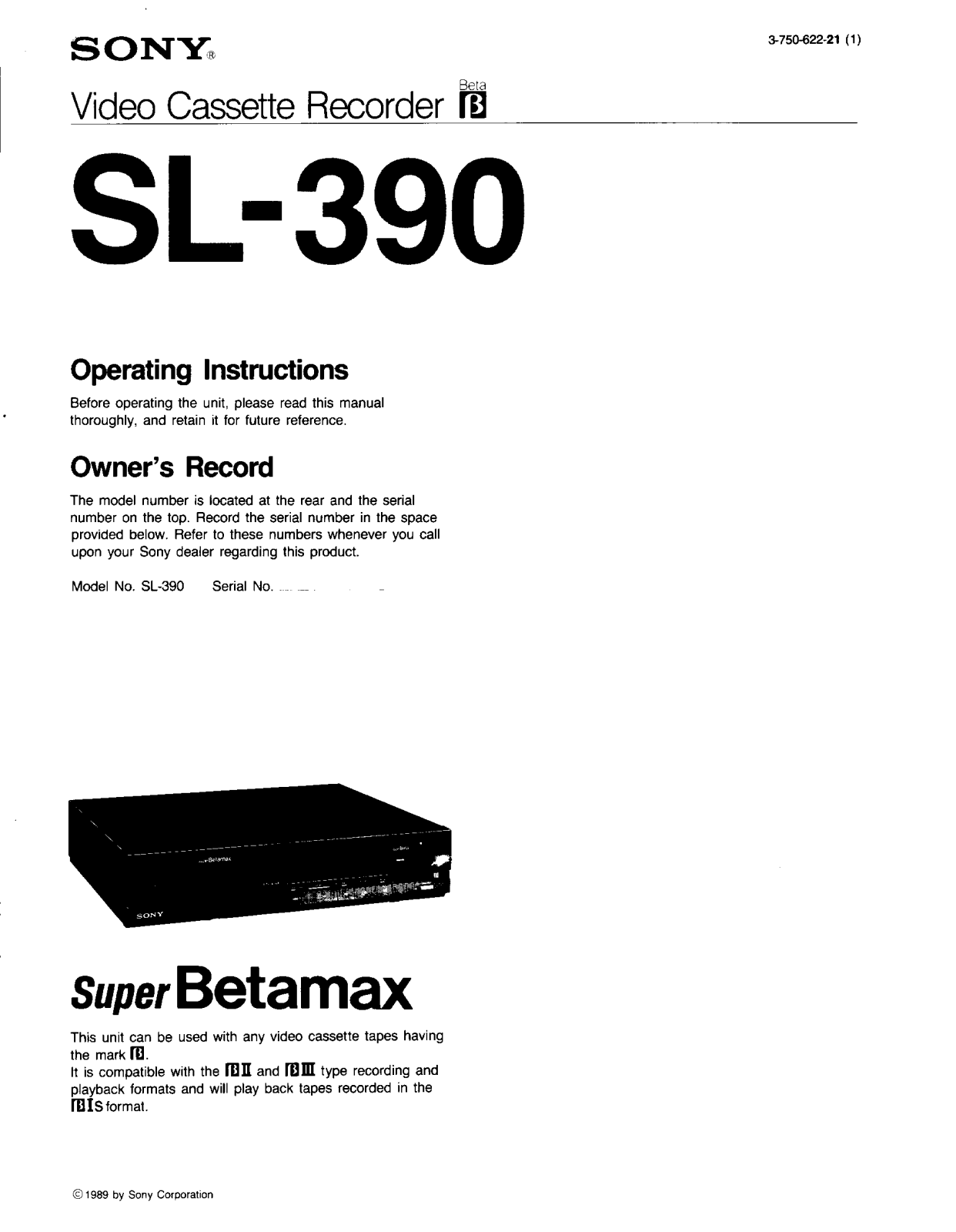 Sony SL-390 User Manual