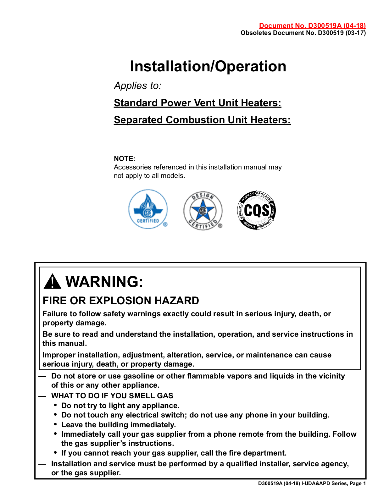 Reznor UDAP 30000 BTU Installation Manual