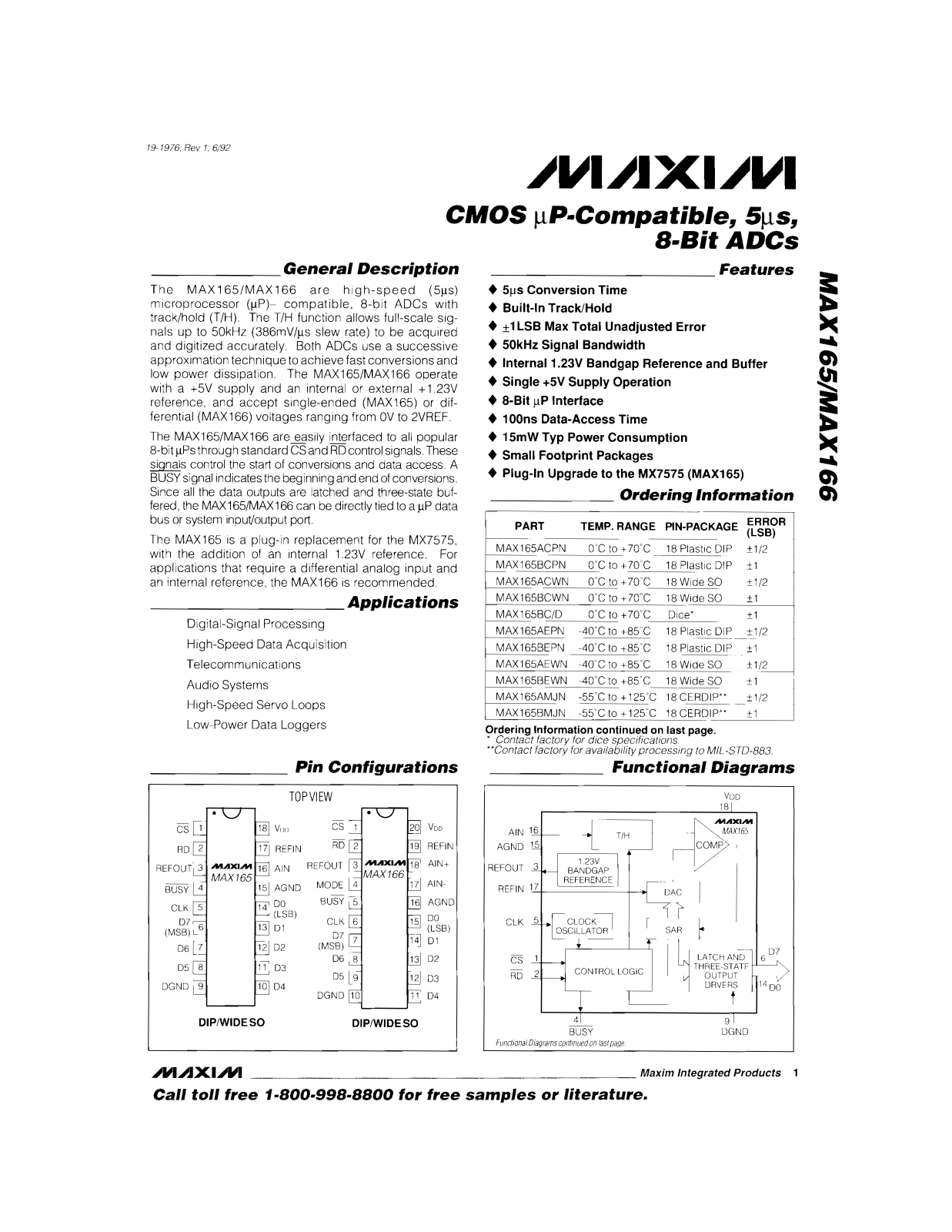 Maxim MAX166CEPP, MAX166CCWP, MAX166CCPP, MAX166BEWP, MAX166BEPP Datasheet