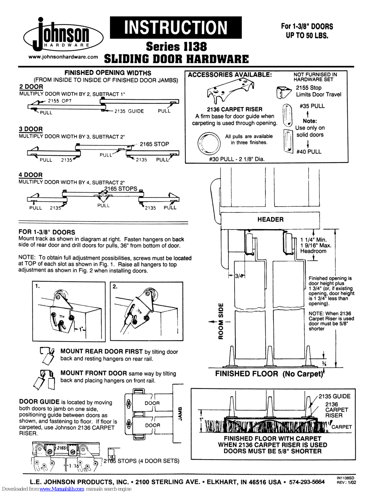 Johnson Hardware 1138 Series Instructions Manual