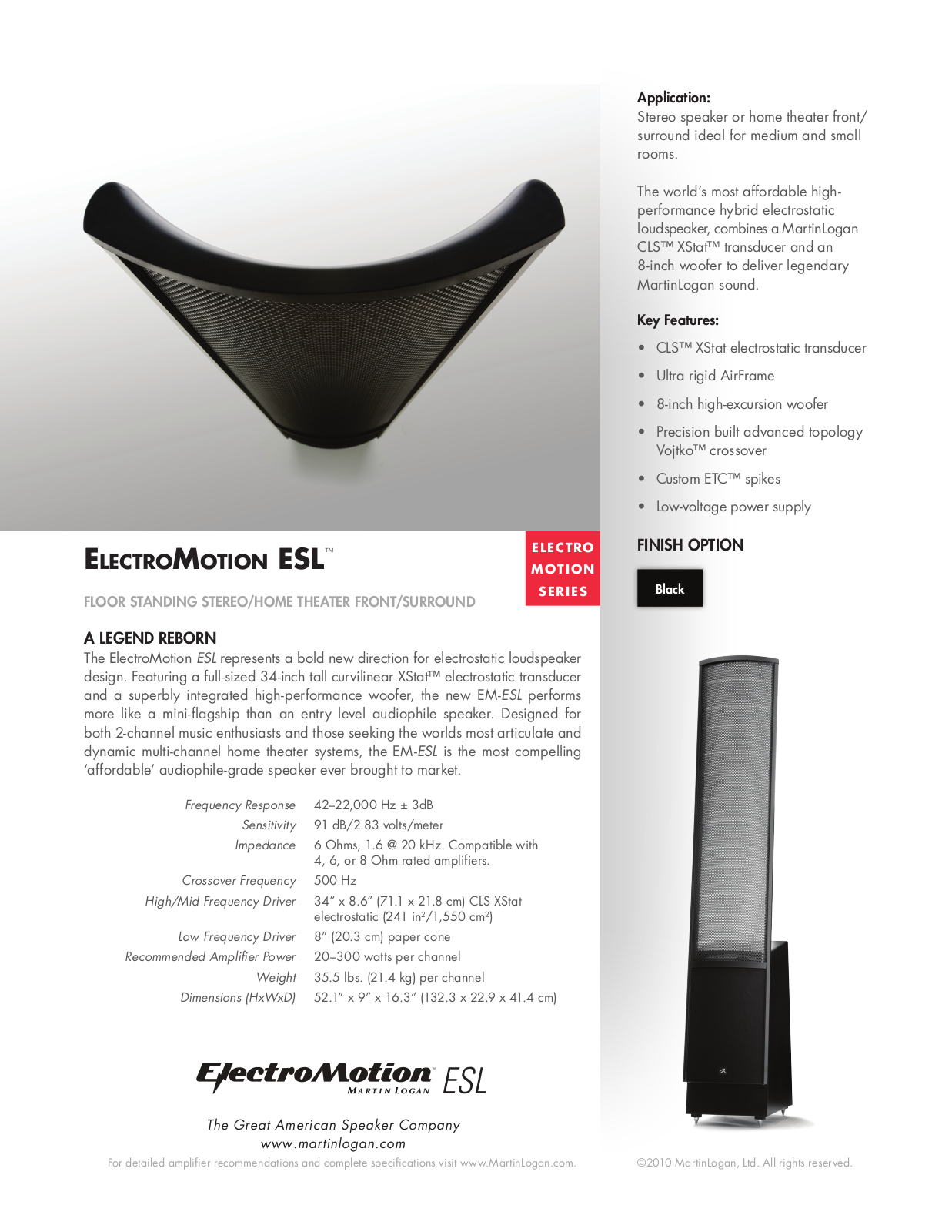 MartinLogan EM-ESL Specification Sheet