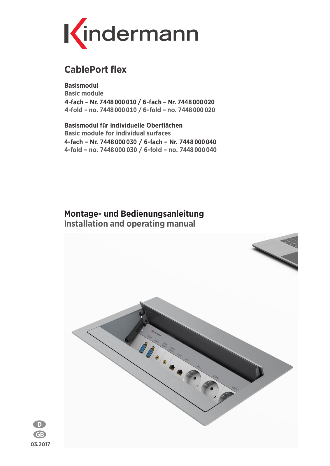 Kindermann CablePort flex Series, 7448 000 020, 7448 000 01, 7448 000 030, 7448 000 040 Installation And Operating Manual