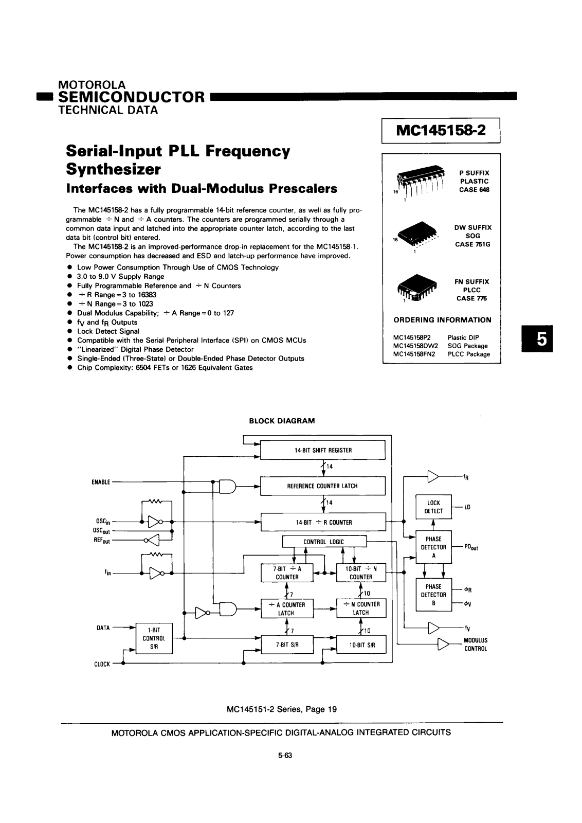 Motorola MC145158P2, MC145158DW2, MC145158FN2 Datasheet