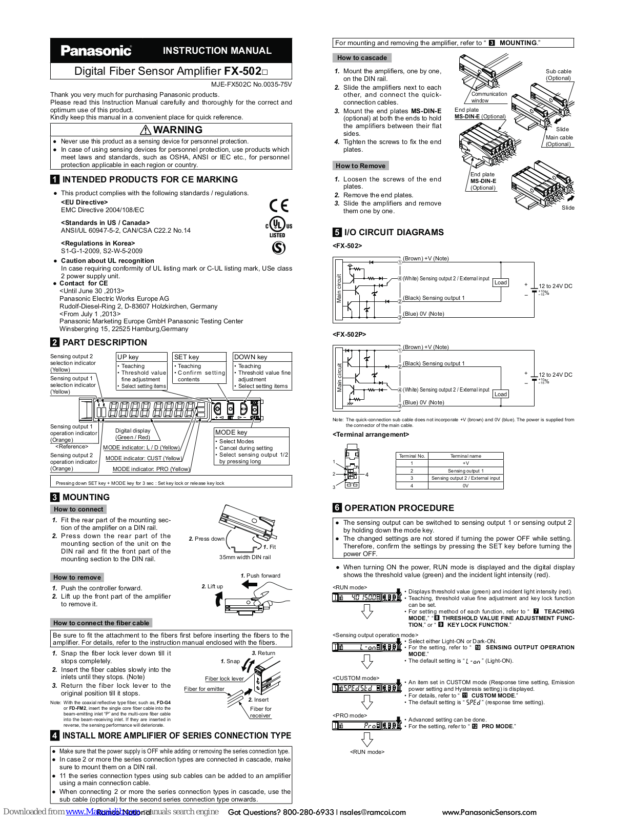 Panasonic FX-502, MJE-FX502C Instruction Manual