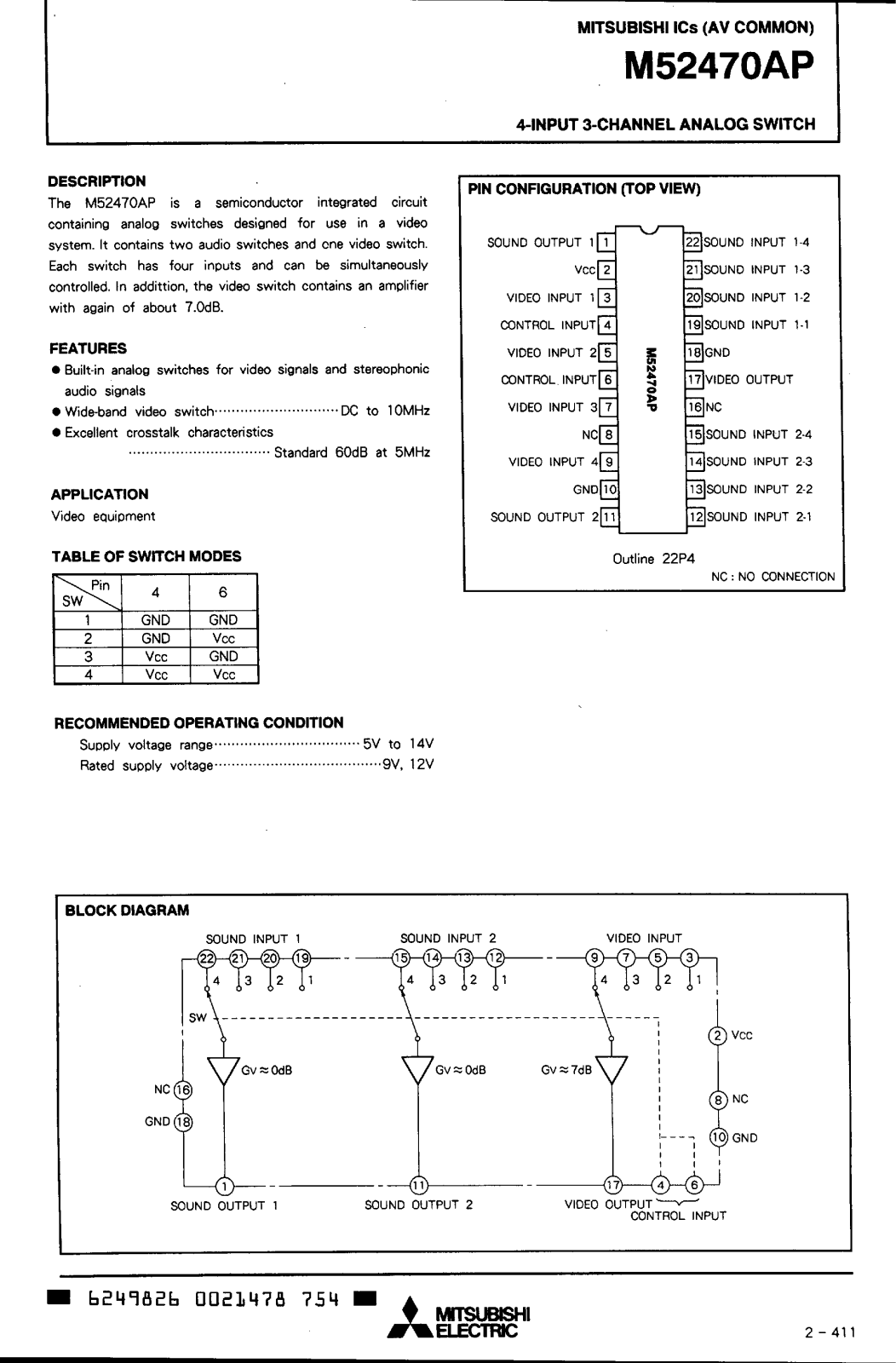 Mitsubishi M52470AP Datasheet