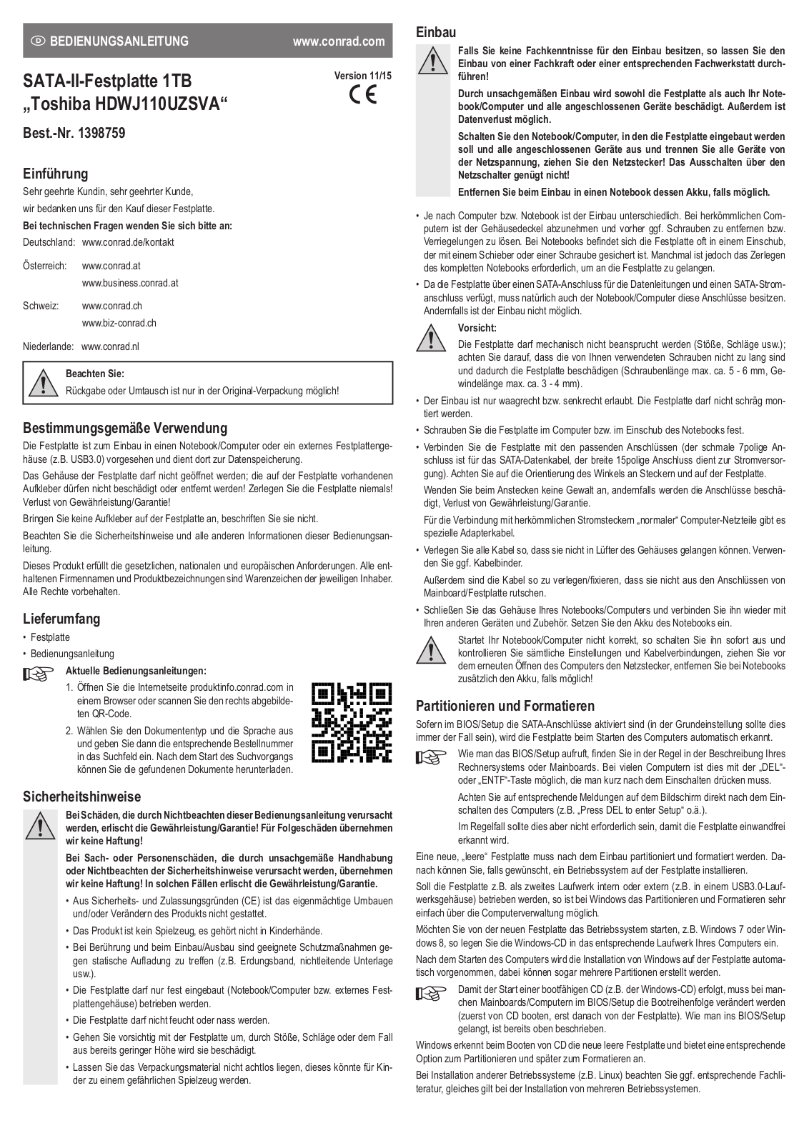 Toshiba HDWJ110UZSVA Operation Manual