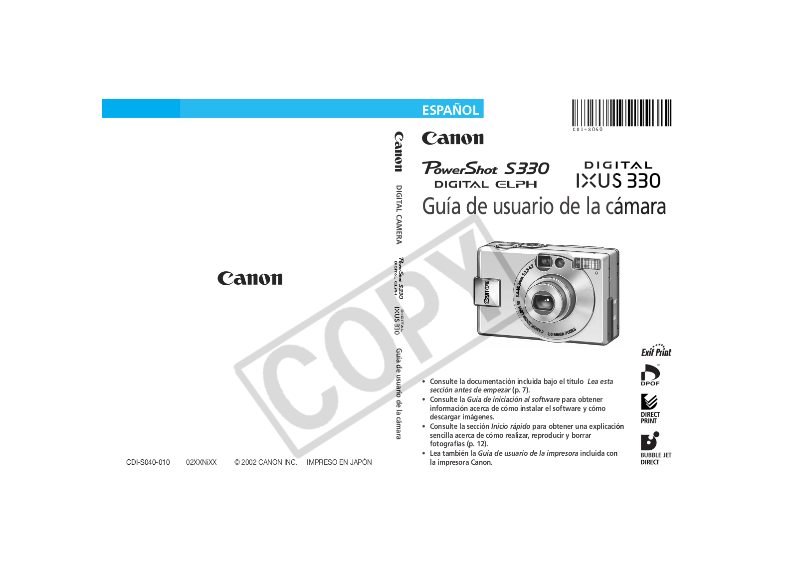 Canon POWERSHOT S330 User Manual