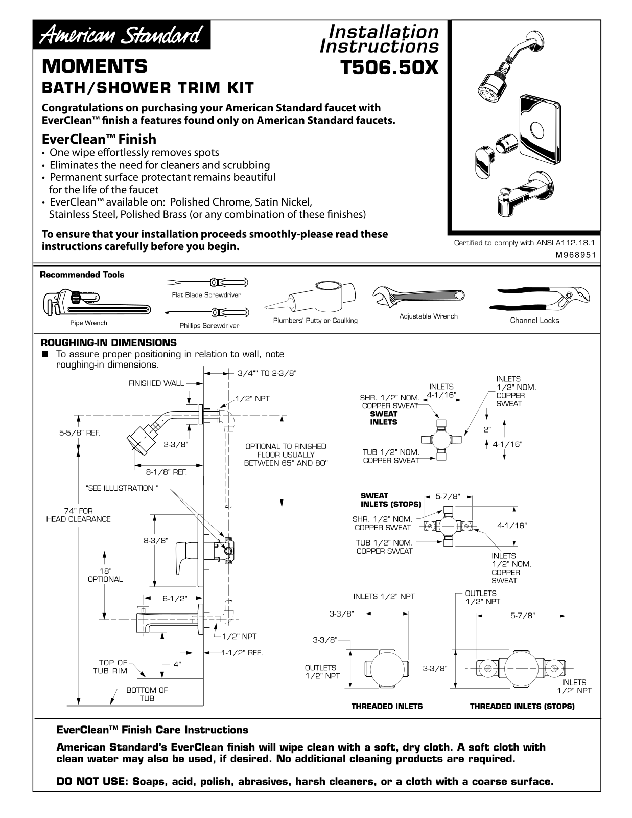 American Standard T50.50X User Manual