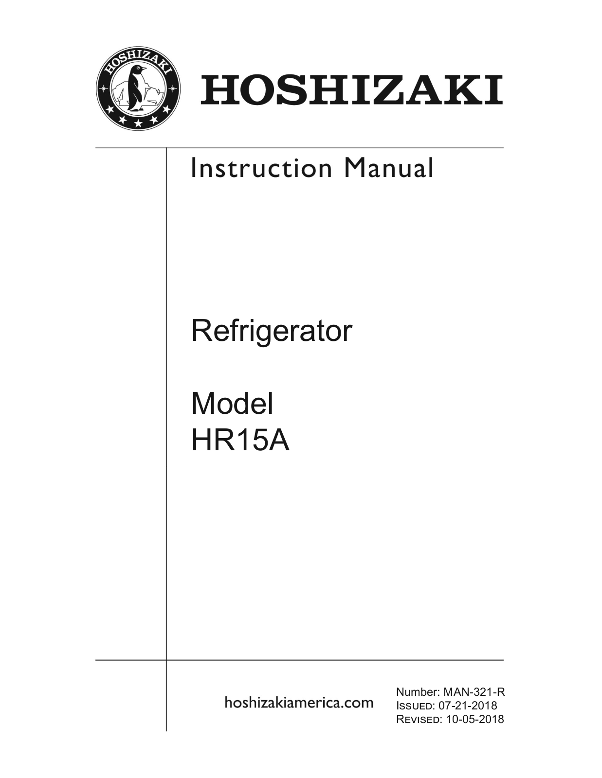 Hoshizaki HR15A User Manual