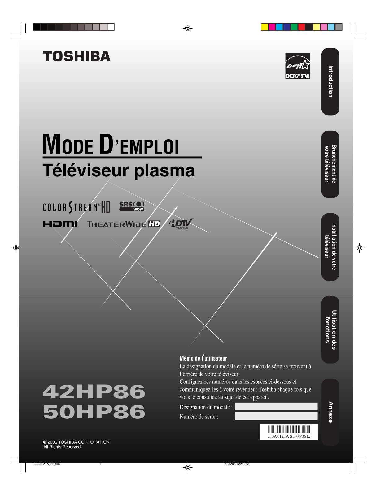 TOSHIBA 50HP86 User Manual