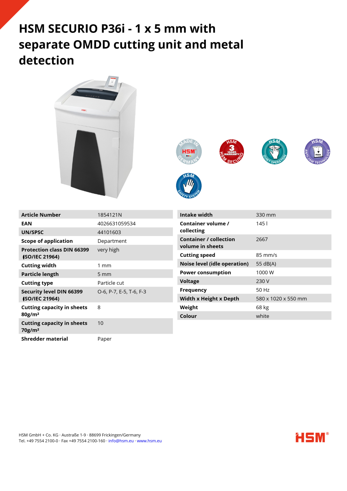 HSM P36i 1x5mm + OMDD  + Metal detection User Manual