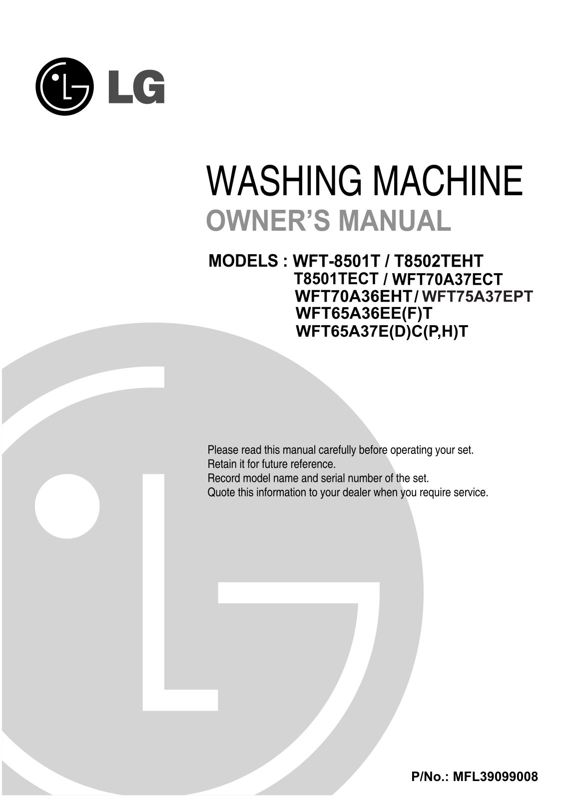 LG T8502TEHT Owner’s Manual