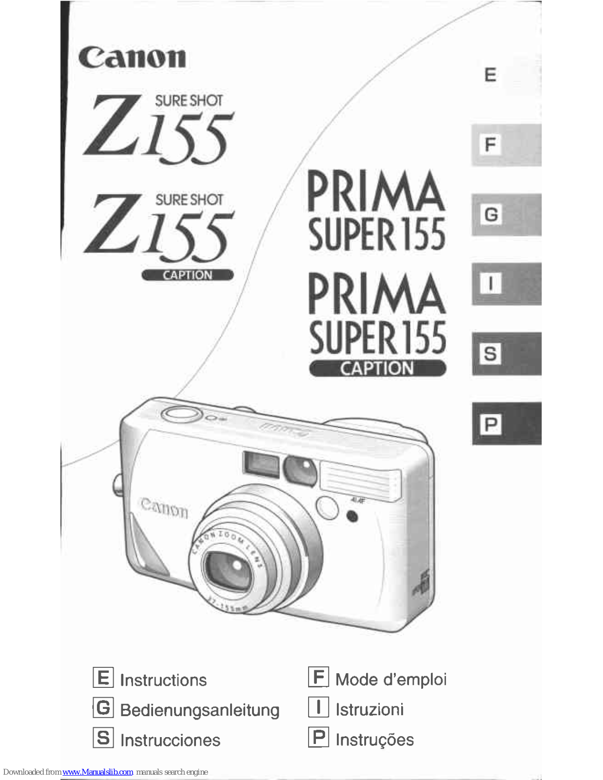 Canon Sure Shot Z155 Caption, Prima Super 155 Caption Instructions Manual