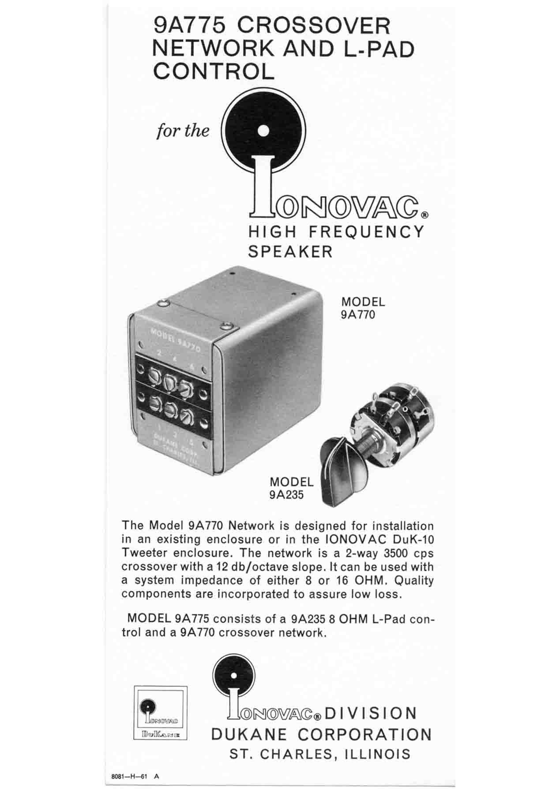 Dukane Ionovac 9-A-775 Brochure