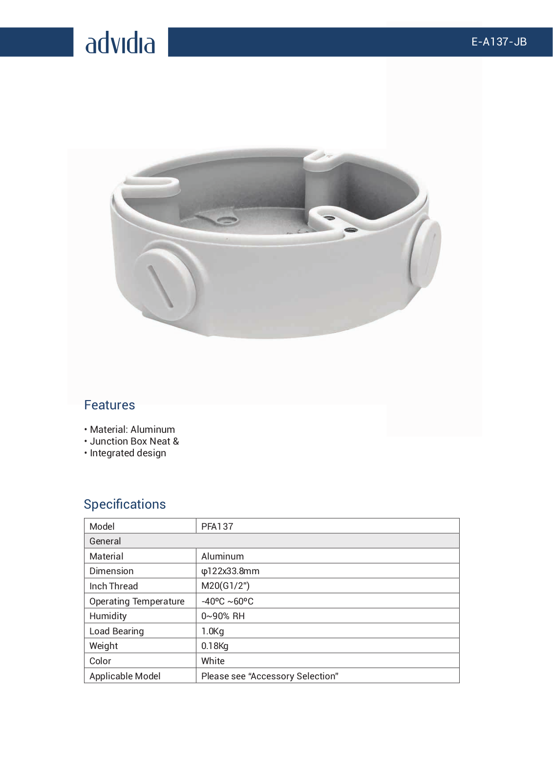 Panasonic E-A137-JB Specsheet