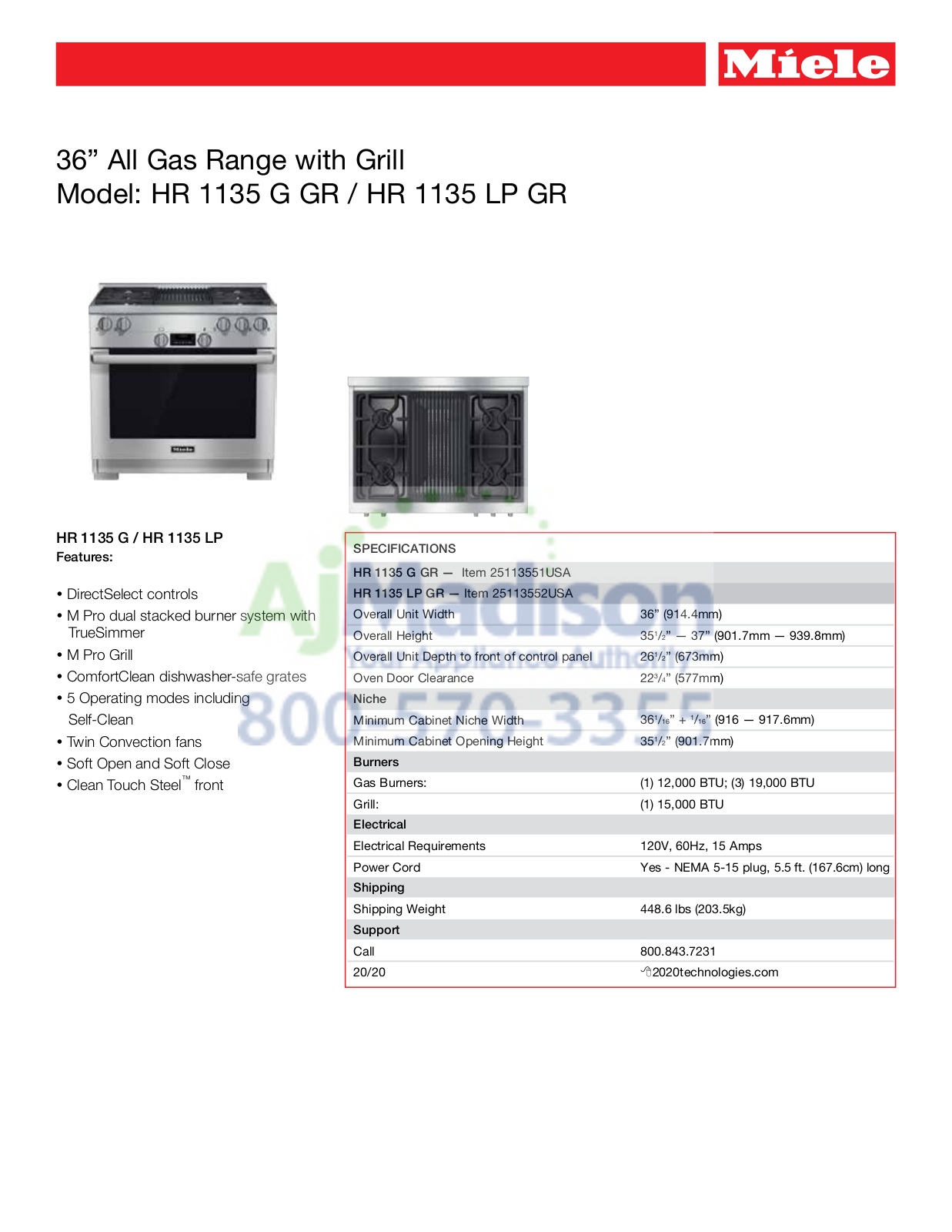 Miele HR1135LPGR Specs