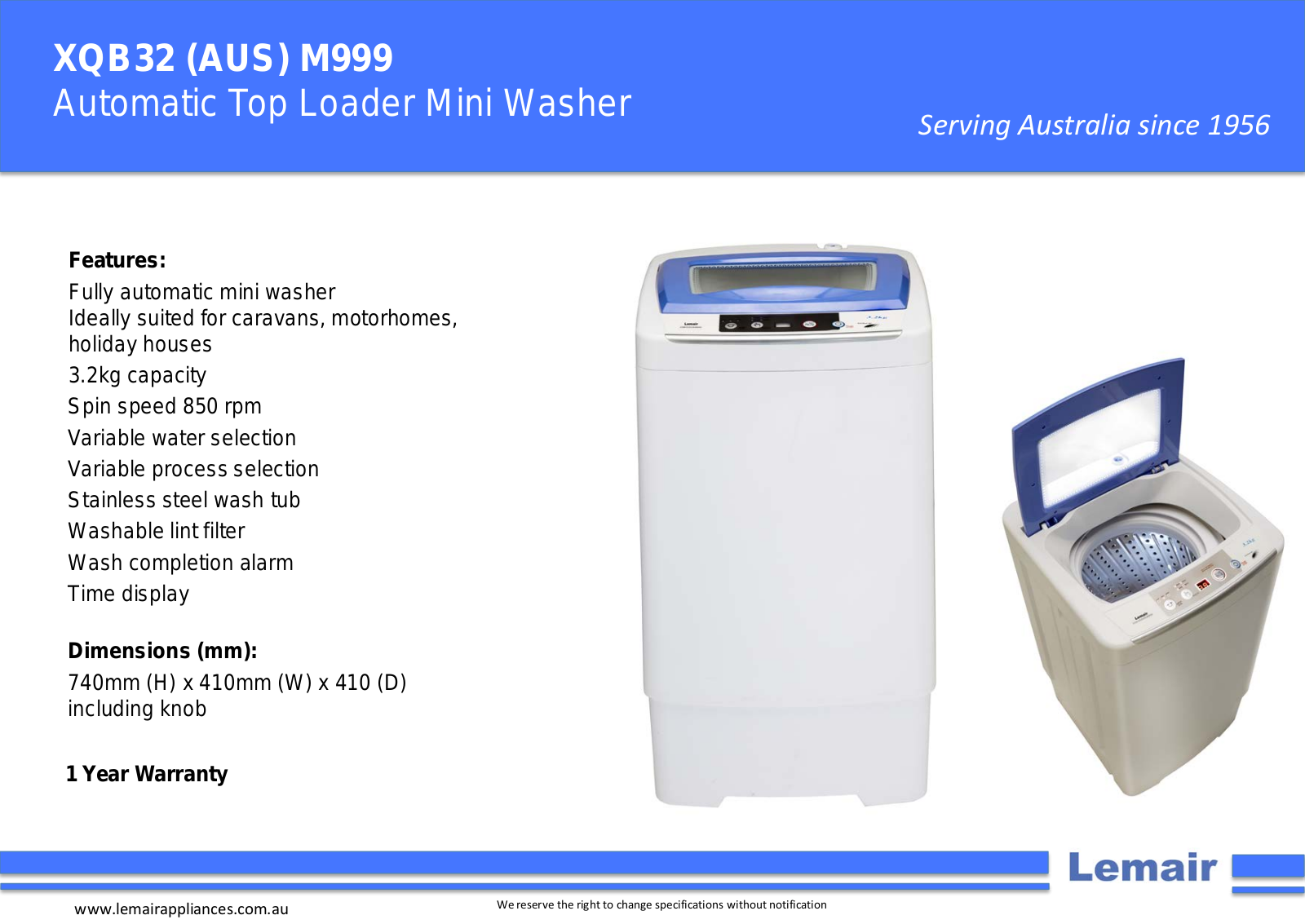 Lemair XQB32 Specification Sheet